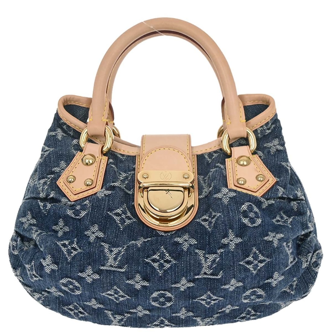Louis Vuitton Pleaty Blue Monogram Denim Handbag M95020: Louis Vuitton Pleaty Blue Monogram Denim Handbag M95020 Louis Vuitton Pleaty handbag in blue Monogram denim with leather trim and double handles. This medium handbag features a buckle closure, Alcanta