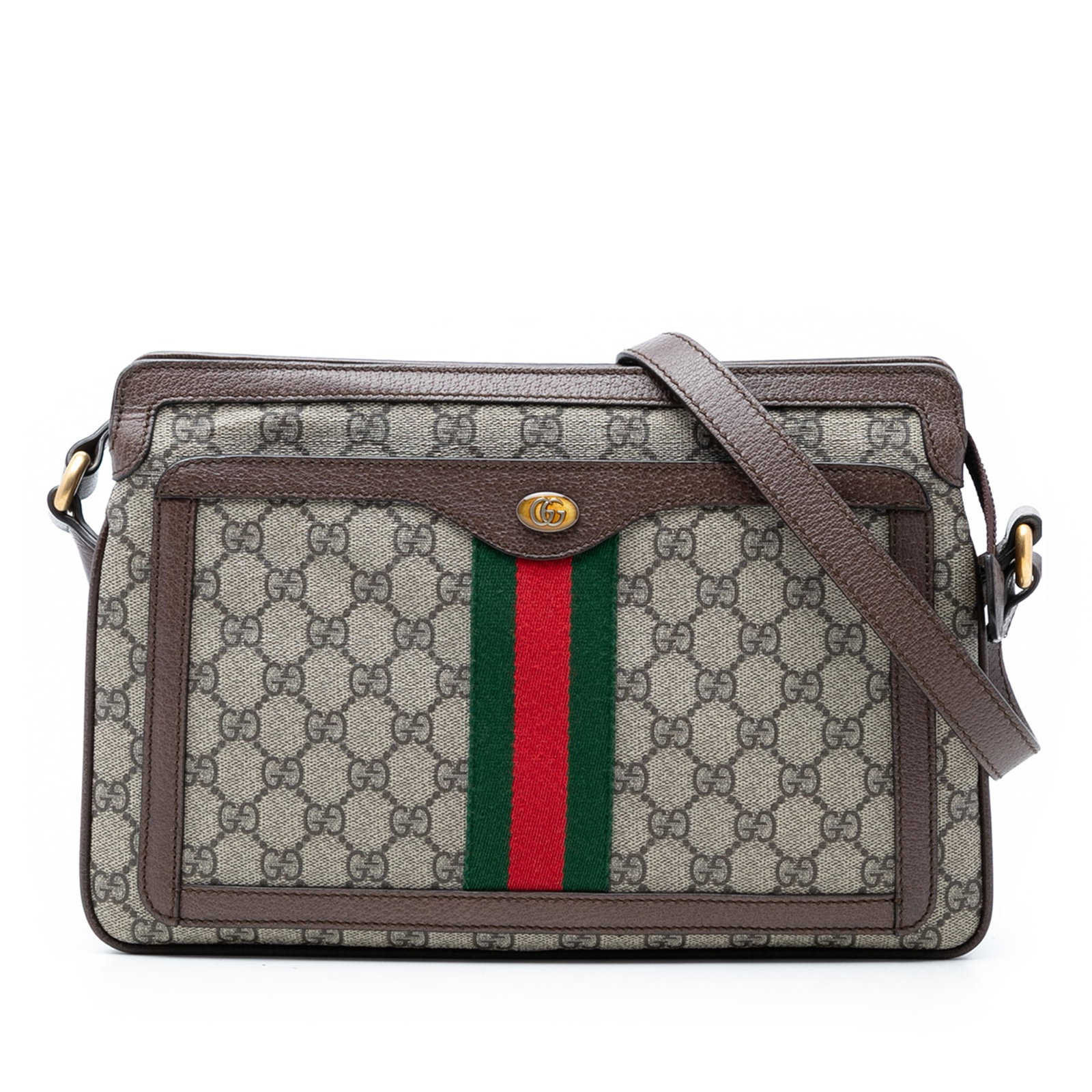 Gucci Ophidia GG Supreme Beige Crossbody Bag: Gucci Ophidia GG Supreme Beige Crossbody Bag This Gucci Medium GG Supreme Web Ophidia Crossbody features a coated canvas body accented with the iconic web detail. It is designed with an adjustable fla