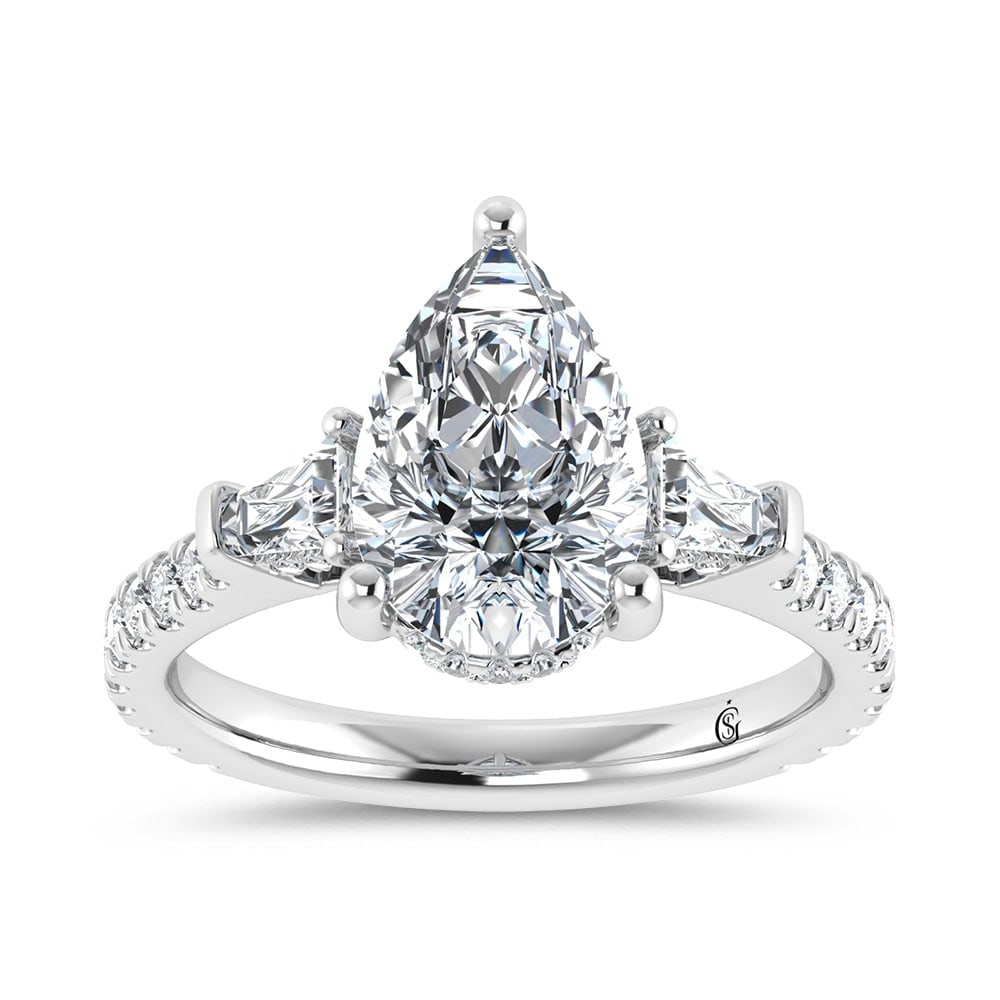 14K White Gold 3 5/8 Ct.Tw. Lab Grown Diamond Pear Shape Engagement Ring (IGI Certified Center 3ct): 14K White Gold 3 5/8 Ct.Tw. Lab Grown Diamond Pear Shape Engagement Ring (IGI Certified Center 3ct) 14k White Gold Stone Color: D-f Stone Clarity: Vs Each ring is presented in standard size 6.5. Compl