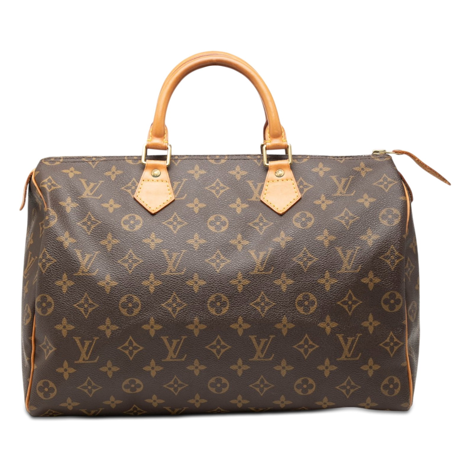Louis Vuitton Speedy 35 Monogram Canvas Handbag: Louis Vuitton Speedy 35 Monogram Canvas Handbag Louis Vuitton Monogram Speedy 35 handbag crafted with a monogram canvas body, rolled vachetta leather handles, a top zip closure, and an interior slip p