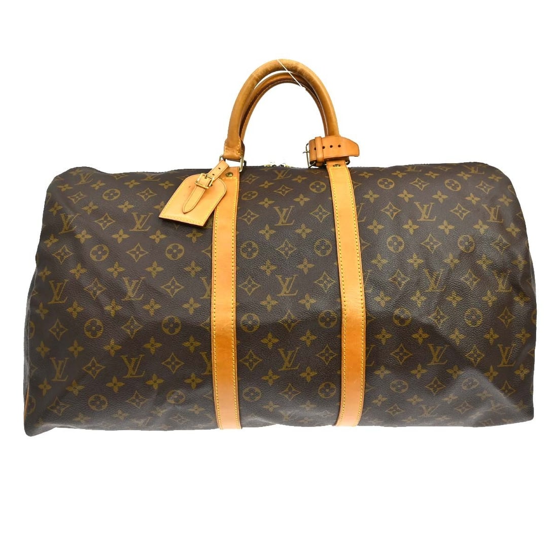 Louis Vuitton Keepall 55 Monogram Duffle Bag M41424 France: Louis Vuitton Keepall 55 Monogram Duffle Bag M41424 France Vintage Louis Vuitton Keepall 55 travel handbag in Monogram canvas and leather. This extra large duffle-style bag features double leather han