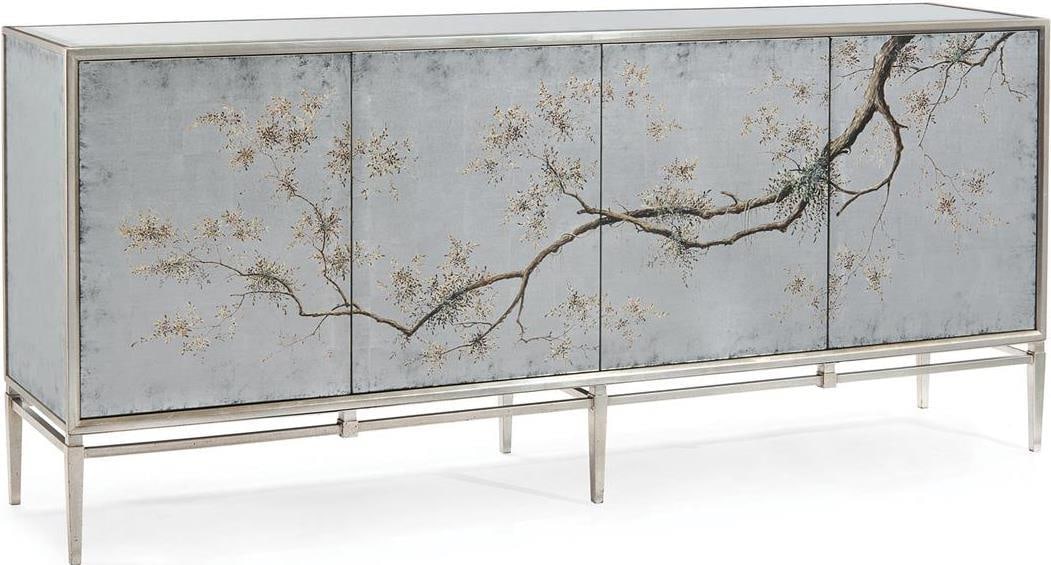 John-Richard Hand-Painted Blue Eglomise 4-Door Credenza (1 of 1)