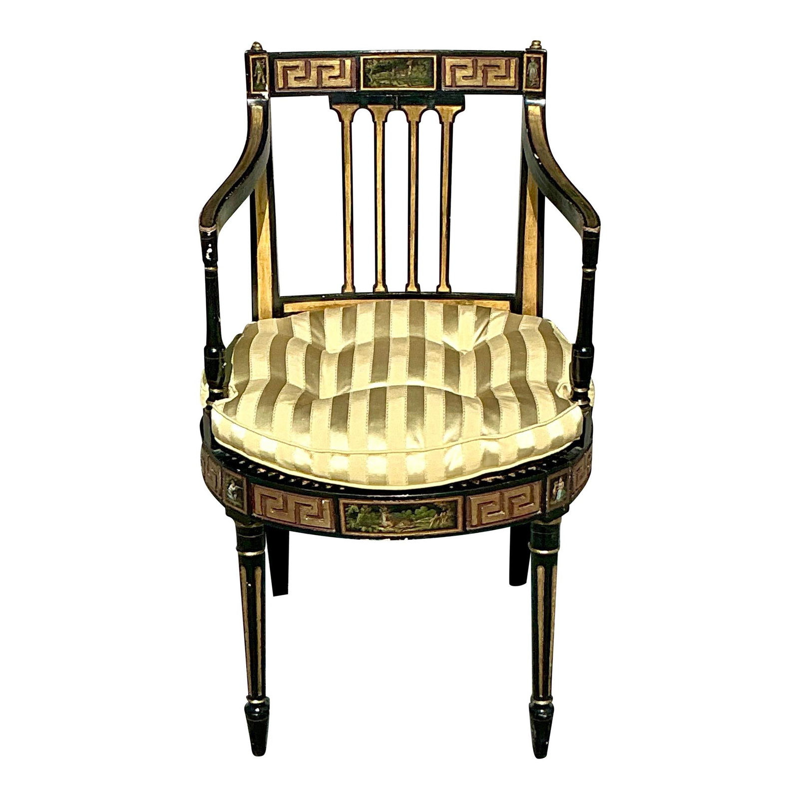 Vintage Regency Greek Key Hand-Painted Cane Chair in Black (1 of 10)