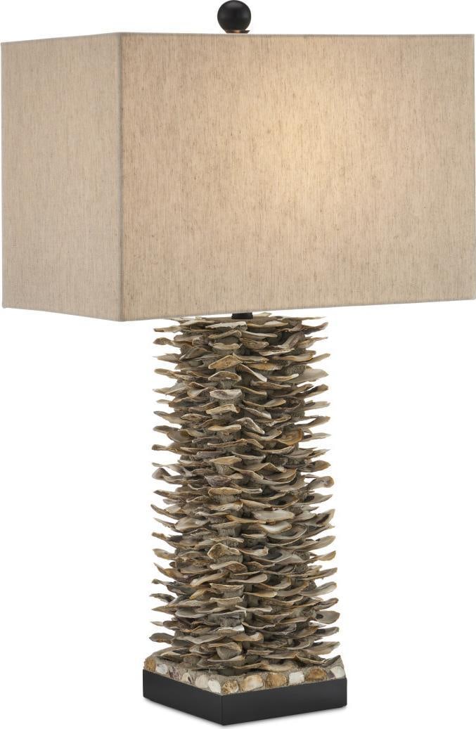Currey Villamare Coastal Table Lamp with Oyster Shell Texture: Currey Villamare Coastal Table Lamp with Oyster Shell Texture Illuminate your space with the elegant Villamare Lamp, featuring a unique oyster shell texture for a coastal-inspired aesthetic. This ivor