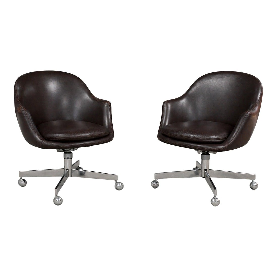 Harvey Probber Leather Rolling Desk Chair Mid Century Modern 1970s: Harvey Probber Leather Rolling Desk Chair Mid Century Modern 1970s This is a mid-century modern rolling office chair designed by Harvey Probber, dating from the 1970s. It features deep purple or brown
