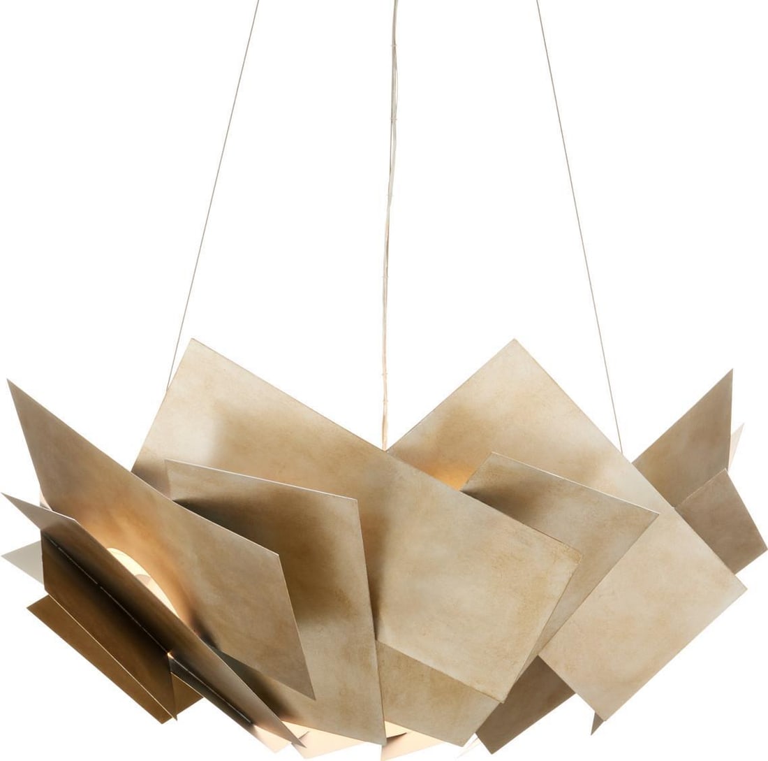 Currey & Company Silver Leaf Bowl Chandelier 15H 33W 33D Adjustable Height (1 of 4)