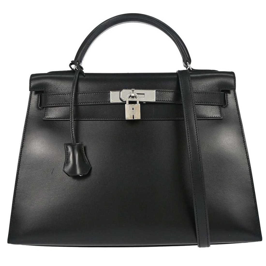 Hermes Kelly 32 Sellier Black Box Calf 2way Top Handle Bag: Hermes Kelly 32 Sellier Black Box Calf 2way Top Handle Bag Hermes Kelly 32 Sellier 2-way handbag in black Box Calf leather with a structured top handle design and turn-lock closure. Made in France, th