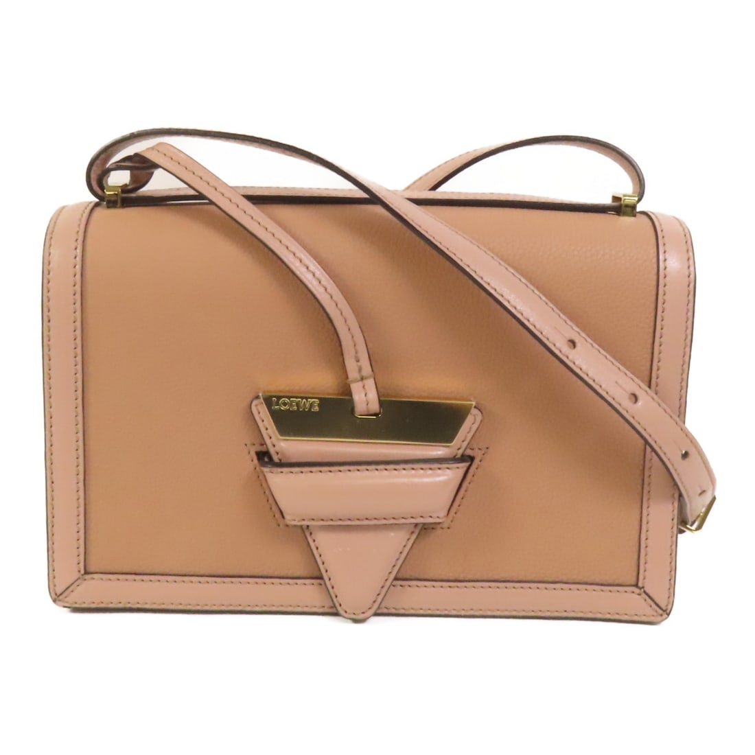 Loewe Barcelona Pink Calfskin Leather Shoulder Bag with Gold Hardware: Loewe Barcelona Pink Calfskin Leather Shoulder Bag with Gold Hardware This LOEWE Barcelona shoulder bag features pink calfskin leather and is designed for women. The bag offers a regular size and show