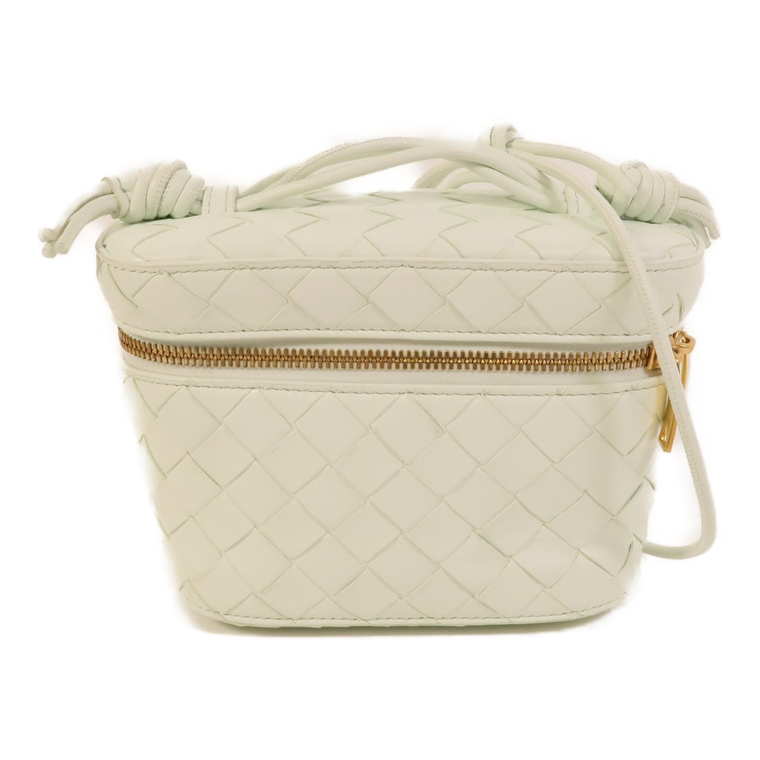 Bottega Veneta Mini Intrecciato Vanity Shoulder Bag Lambskin GHW: Bottega Veneta Mini Intrecciato Vanity Shoulder Bag Lambskin GHW This Bottega Veneta Mini Intrecciato Vanity Case Shoulder Bag is crafted from luxurious lambskin leather in a striking green color. Des