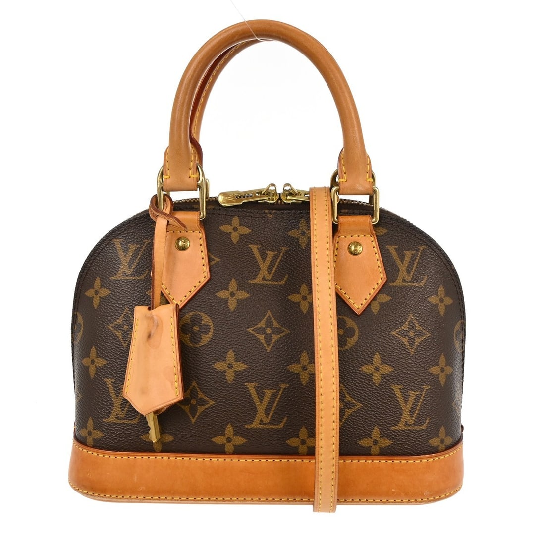 Louis Vuitton Alma BB Small Monogram Canvas Top Handle Bag: Louis Vuitton Alma BB Small Monogram Canvas Top Handle Bag Vintage Louis Vuitton Alma BB handbag in Monogram canvas with leather trim and double handles. This small top handle bag features a zip closu