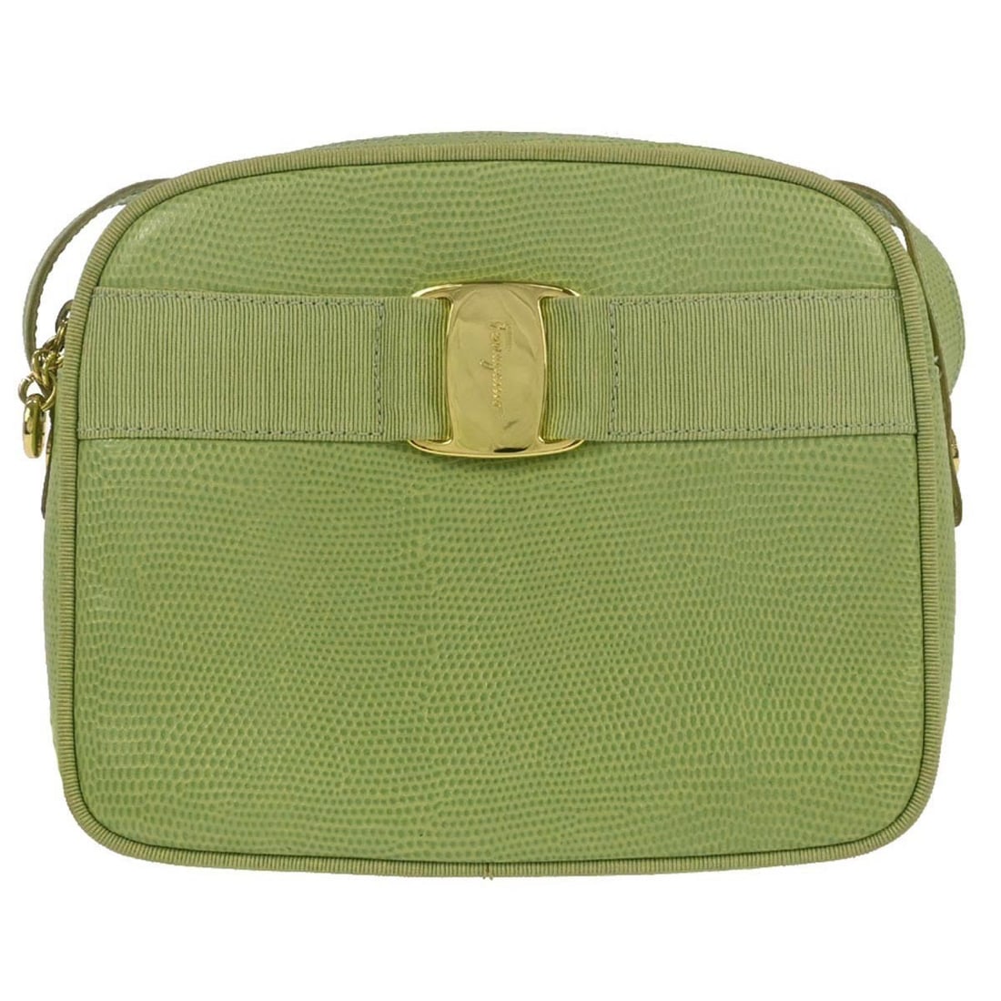 Salvatore Ferragamo Vara Bow Embossed Leather Crossbody Bag Green: Salvatore Ferragamo Vara Bow Embossed Leather Crossbody Bag Green Salvatore Ferragamo Vara shoulder bag in green embossed leather with logo accents and an interior pocket. Made in Italy, this medium b