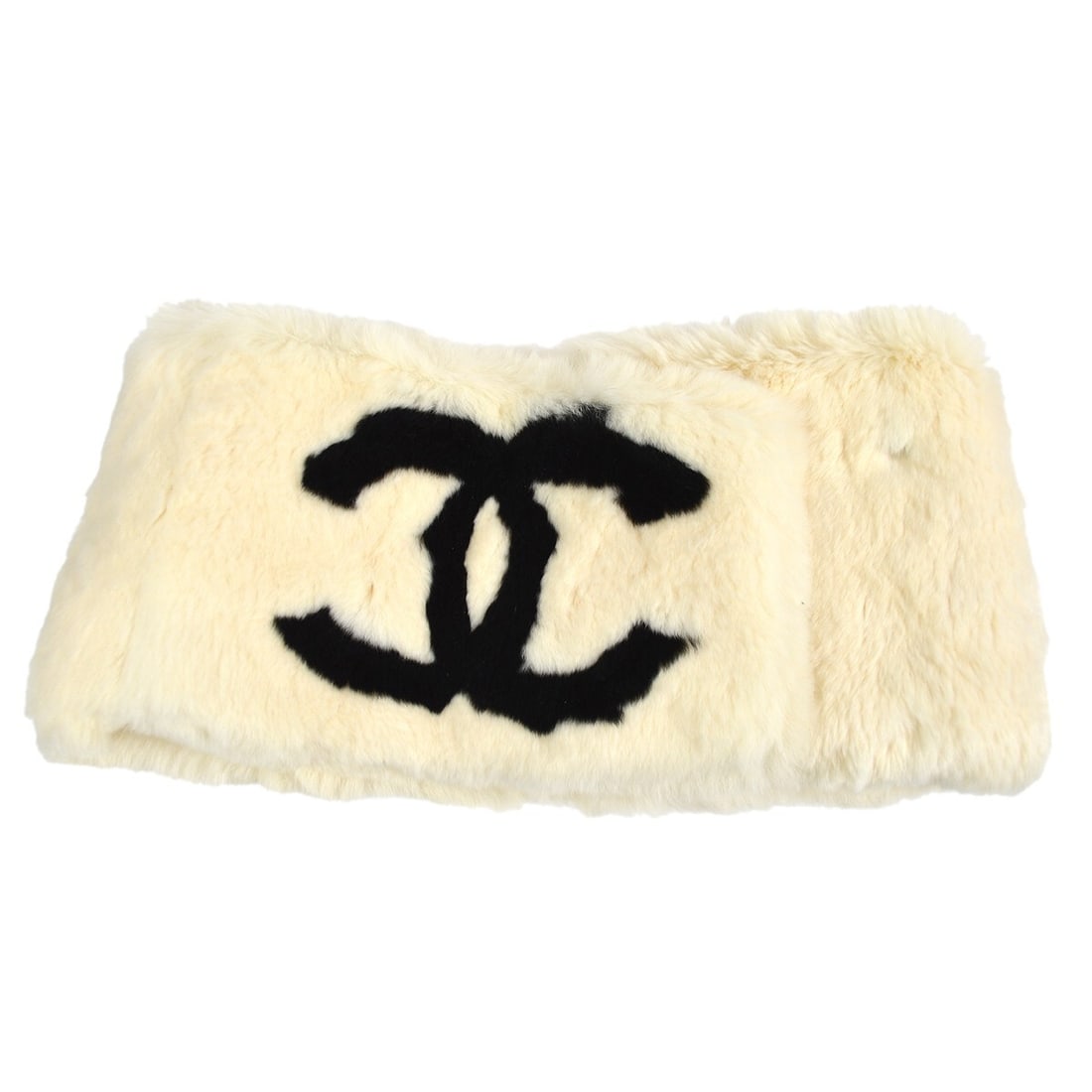 Chanel Fur Cowl Scarf White Vintage 27 in France: Chanel Fur Cowl Scarf White Vintage 27 in France Vintage Chanel fur scarf in white with black detailing. This women's cowl/snood style muffler is made in France and presents in excellent overall condi