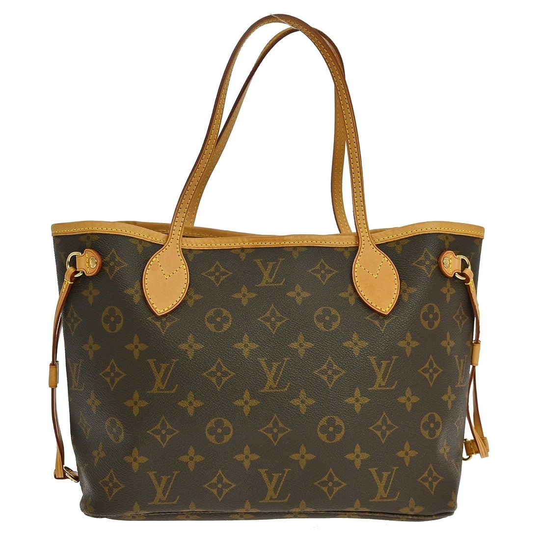 Louis Vuitton Neverfull PM Monogram Canvas Tote M40155: Louis Vuitton Neverfull PM Monogram Canvas Tote M40155 Louis Vuitton Neverfull PM tote handbag in brown Monogram canvas with leather trim and double handles. This women's bag features a hook-and-loop 