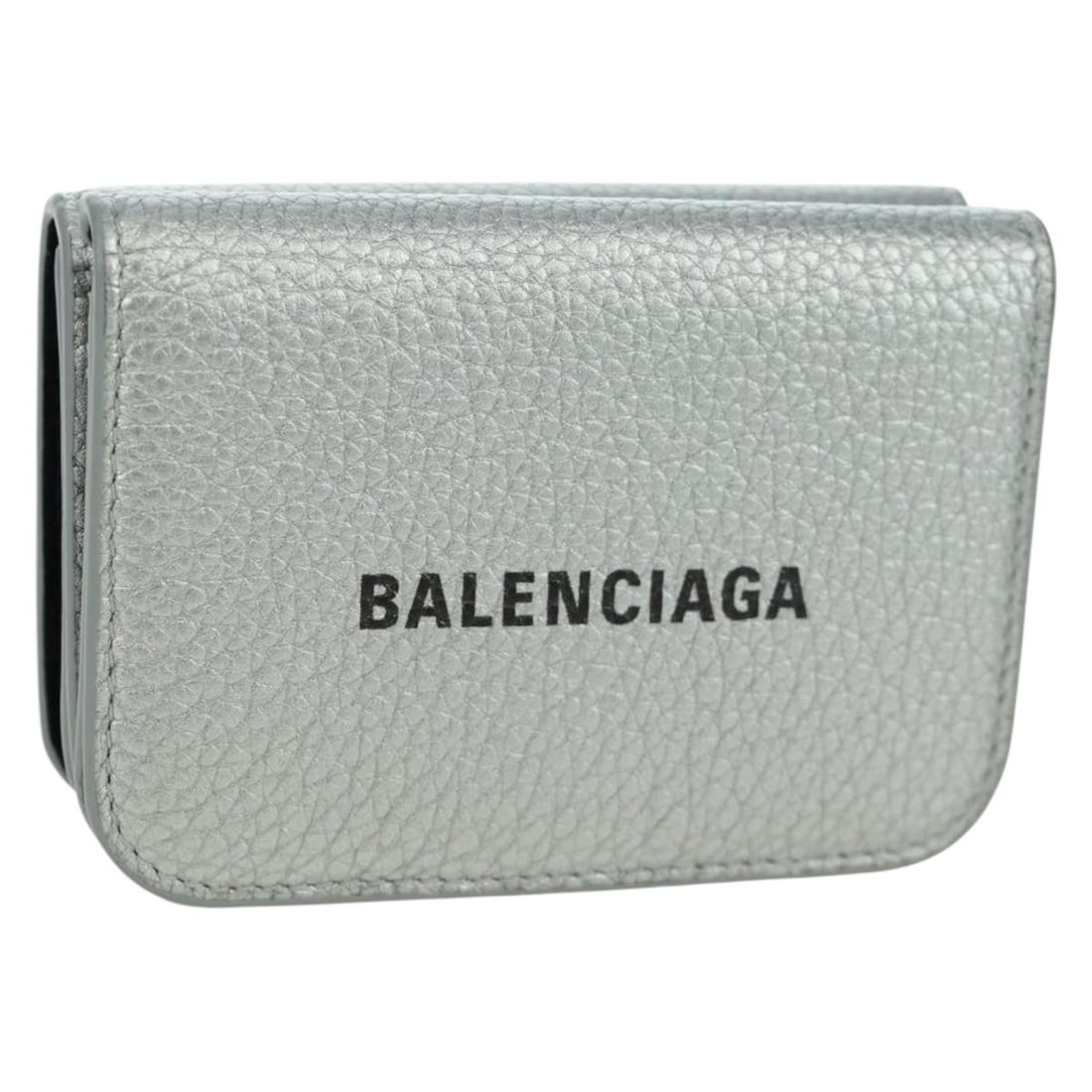 Balenciaga Silver Leather Trifold Wallet for Women with Dust Bag and Box: Balenciaga Silver Leather Trifold Wallet for Women with Dust Bag and Box This Balenciaga trifold wallet is crafted from leather in a striking silver color. Designed for women, it features a compact an