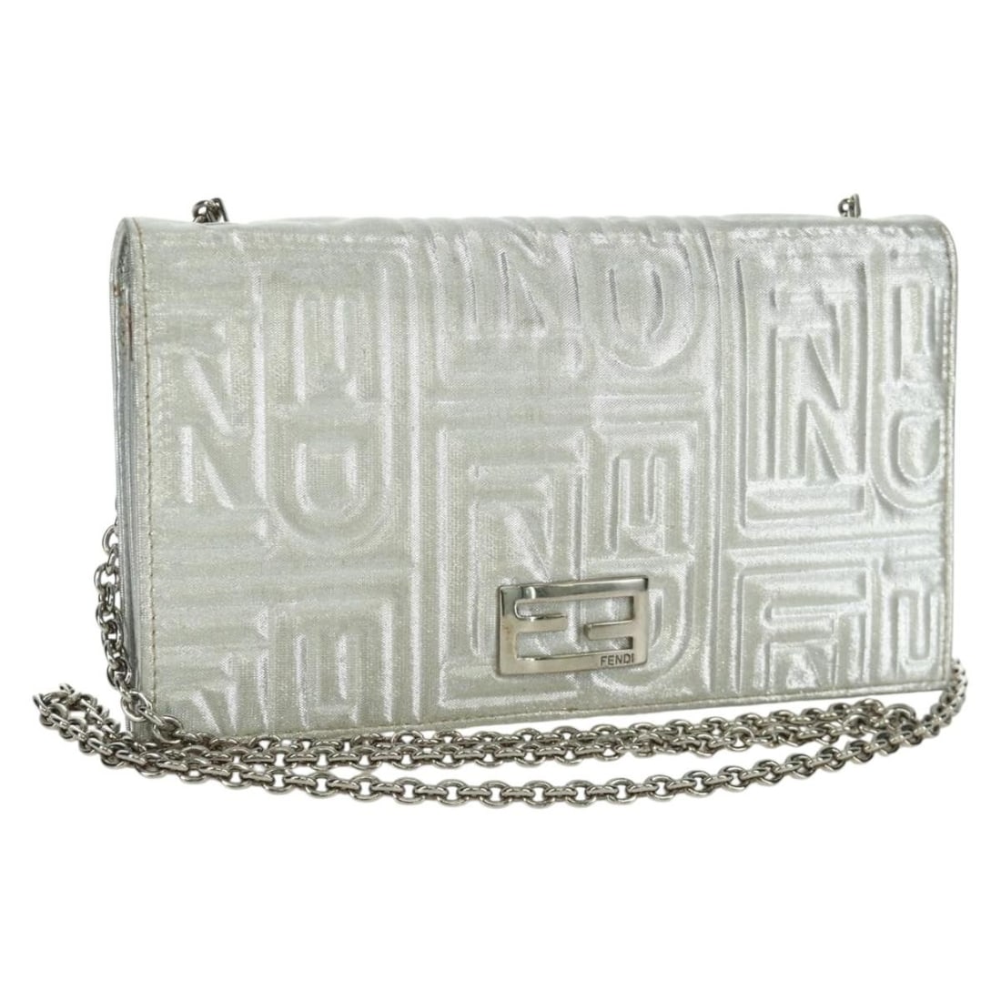 Fendi Leather Chain Wallet Shoulder Bag Silver Italy: Fendi Leather Chain Wallet Shoulder Bag Silver Italy Fendi chain wallet shoulder bag in silver leather with a compact profile and shoulder carry design. Includes a dust bag. Made in Italy. Condition i