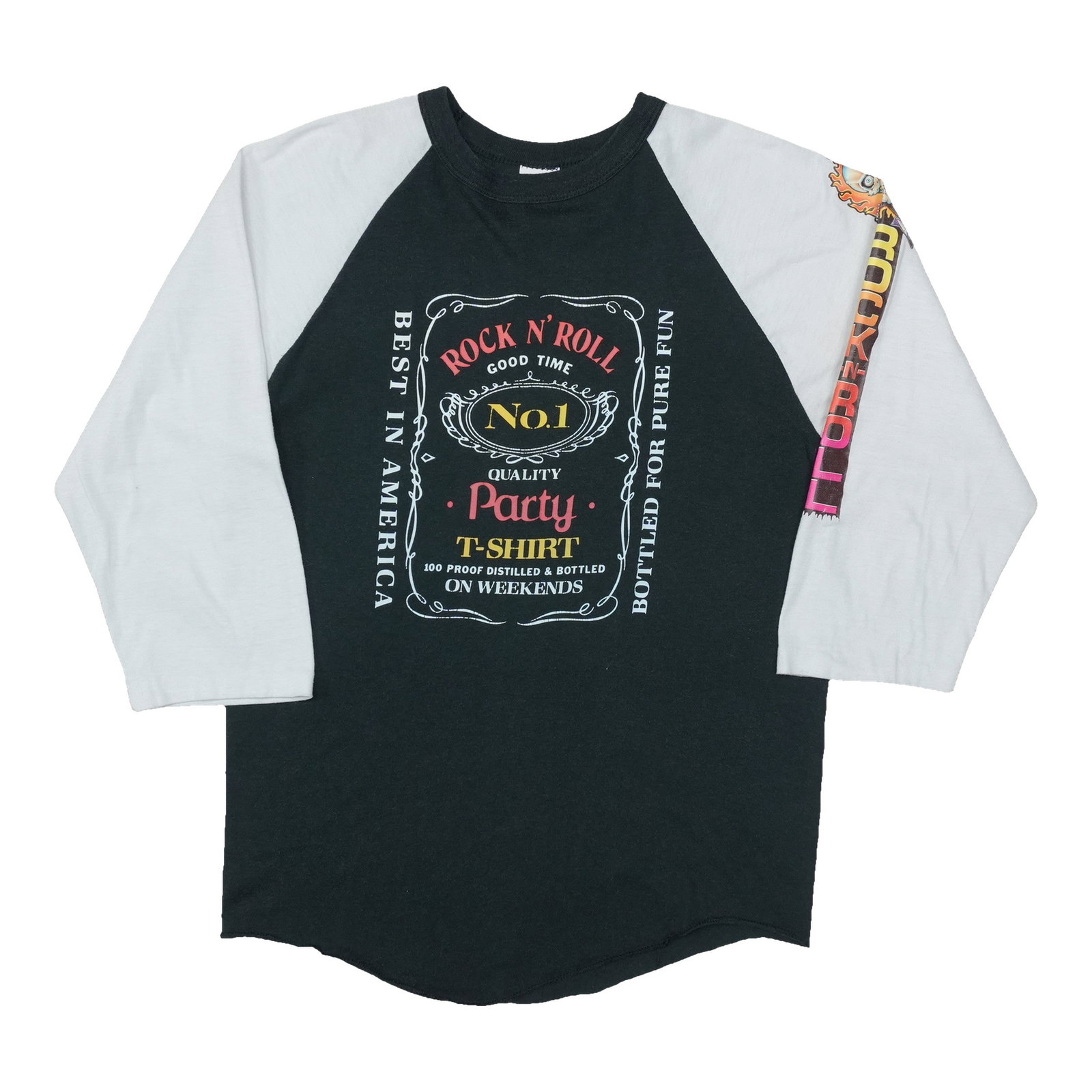 Vintage 1980s Black Jersey Shirt Rock N Roll Party Graphic: Vintage 1980s Black Jersey Shirt Rock N Roll Party Graphic Original vintage 1980s Rock N Roll Party Jersey Shirt. This is a true vintage shirt, not a modern reproduction. It features front and back gr