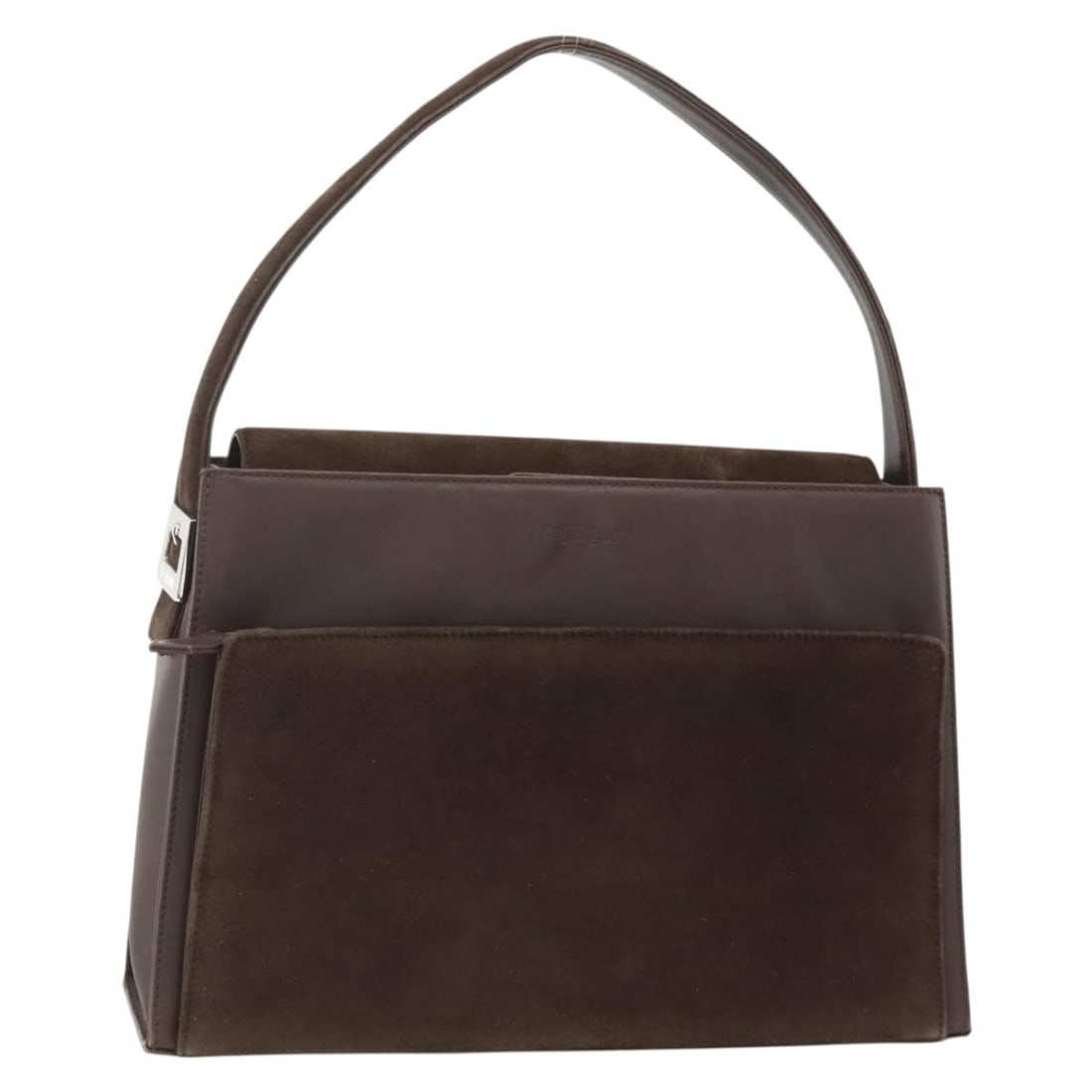 Saint Laurent suede brown silver handbag 30cm x 20cm x 10cm: Saint Laurent suede brown silver handbag 30cm x 20cm x 10cm This SAINT LAURENT handbag features a brown suede exterior with silver-tone accents. Designed for women, the bag offers a classic hand-carry