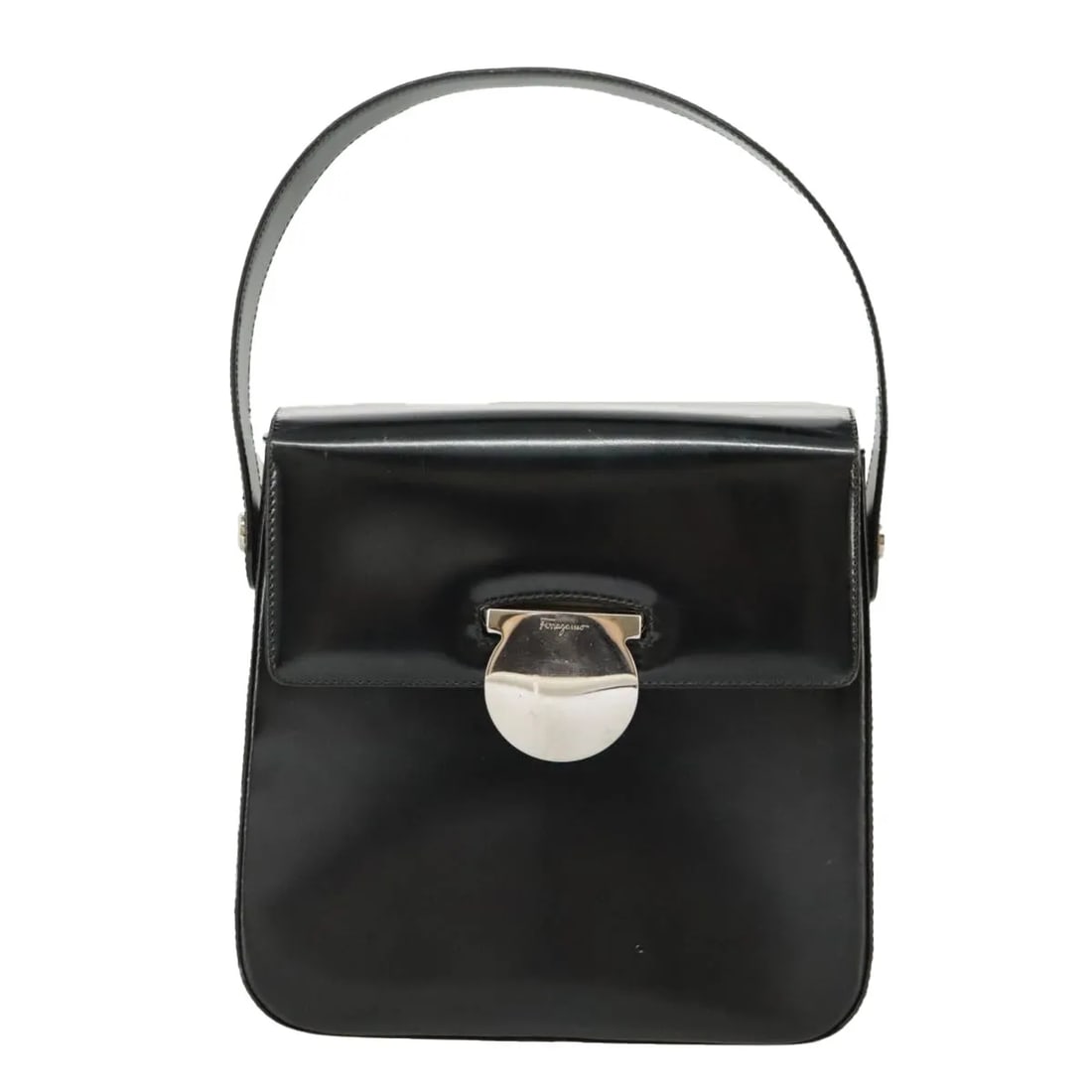 Salvatore Ferragamo Vintage Top Handle Black Leather Handbag: Salvatore Ferragamo Vintage Top Handle Black Leather Handbag Vintage Salvatore Ferragamo top handle bag in black leather. This women's handbag is made in Italy and remains in fair, usable vintage cond