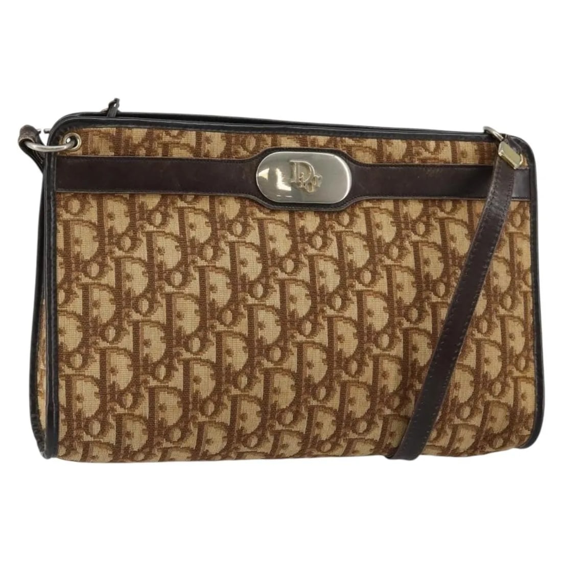 Christian Dior Vintage Trotter Brown Canvas Shoulder Bag: Christian Dior Vintage Trotter Brown Canvas Shoulder Bag This Christian Dior Vintage Trotter Shoulder Bag is crafted from brown canvas and designed for women. It features a shoulder strap and leather 