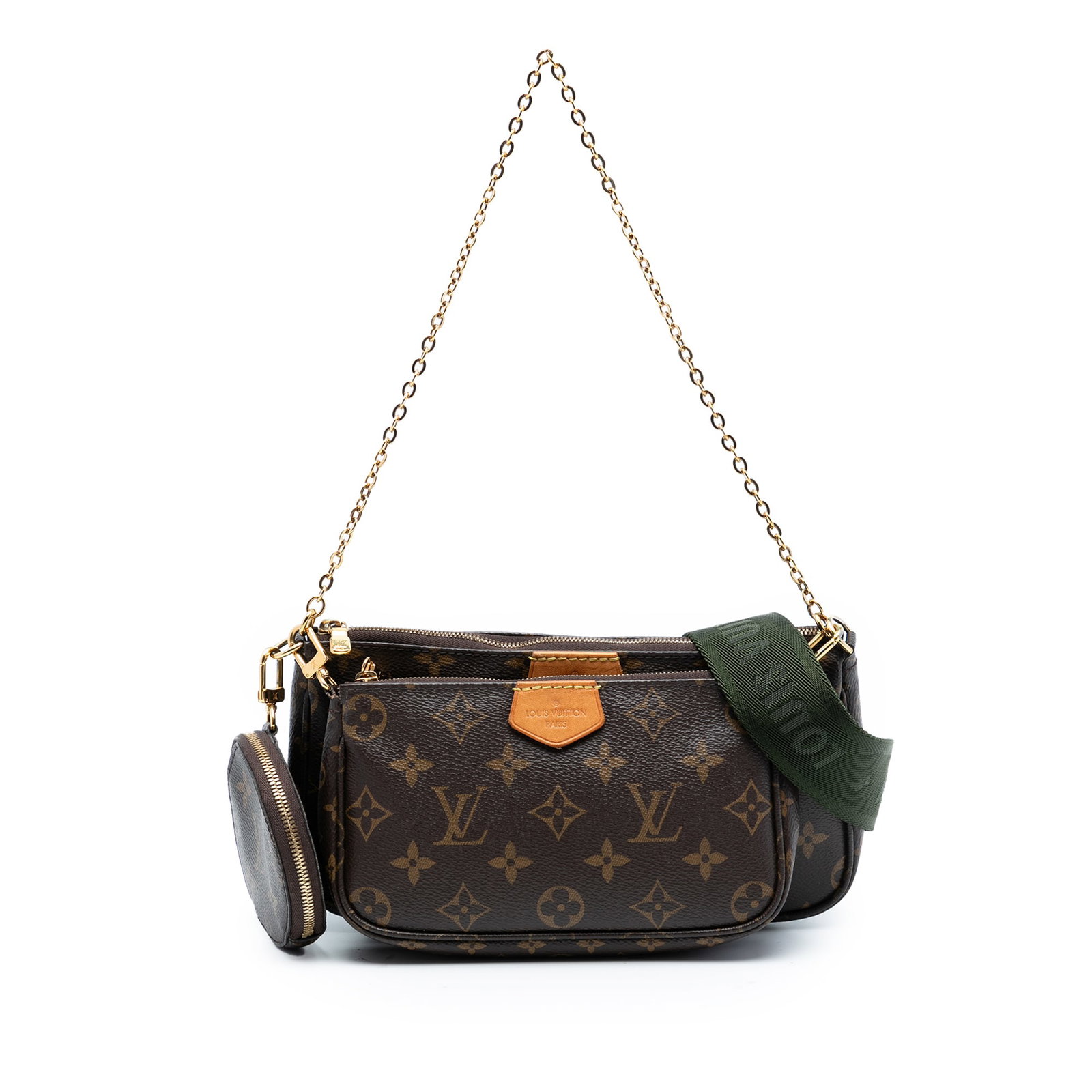 Louis Vuitton Multi Pochette Monogram Canvas Shoulder Bag with Removable Pouches: Louis Vuitton Multi Pochette Monogram Canvas Shoulder Bag with Removable Pouches This Louis Vuitton Monogram Multi Pochette Accessoires features a monogram canvas body with a detachable chain link str