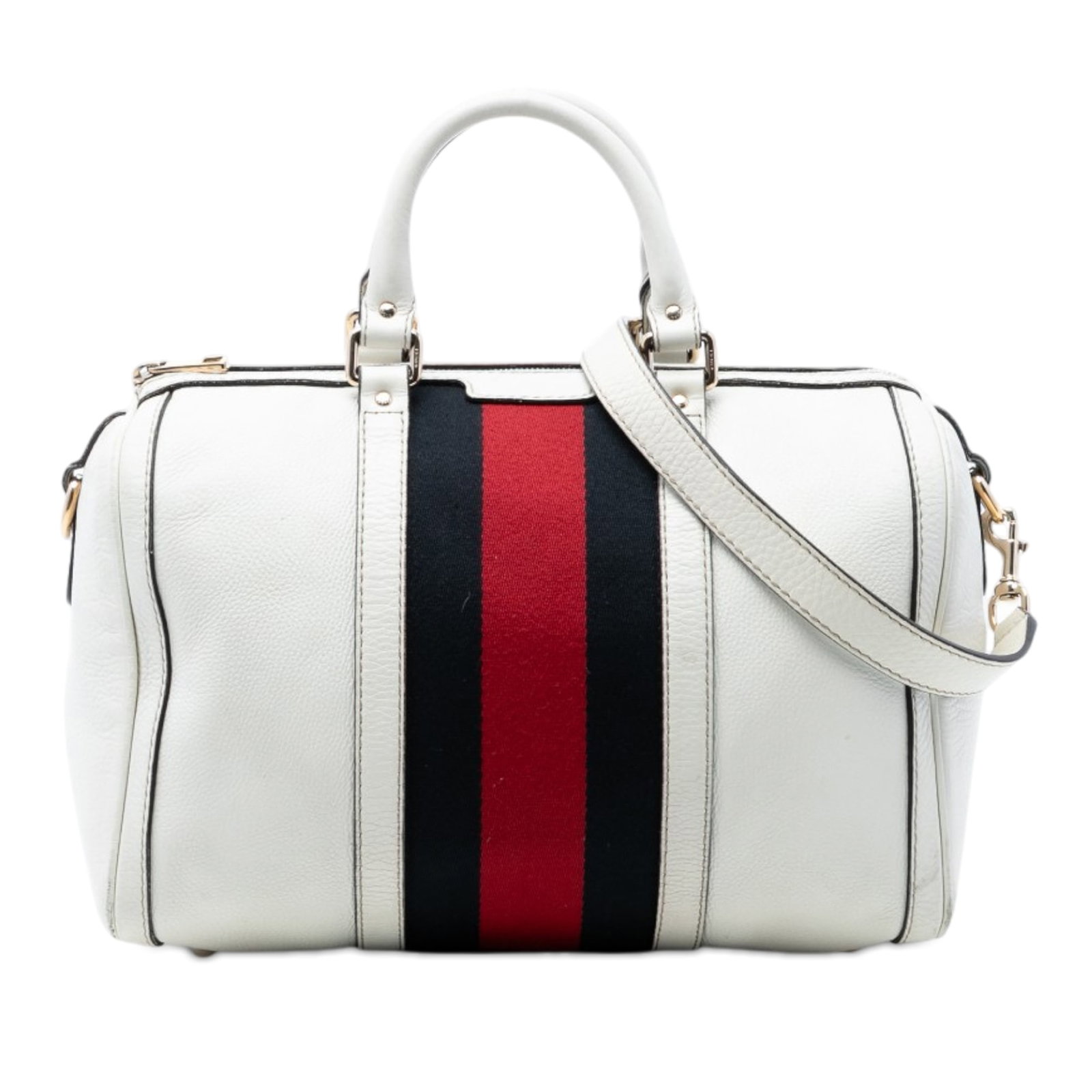 Gucci Joy Boston satchel in white calfskin web leather (1 of 7)