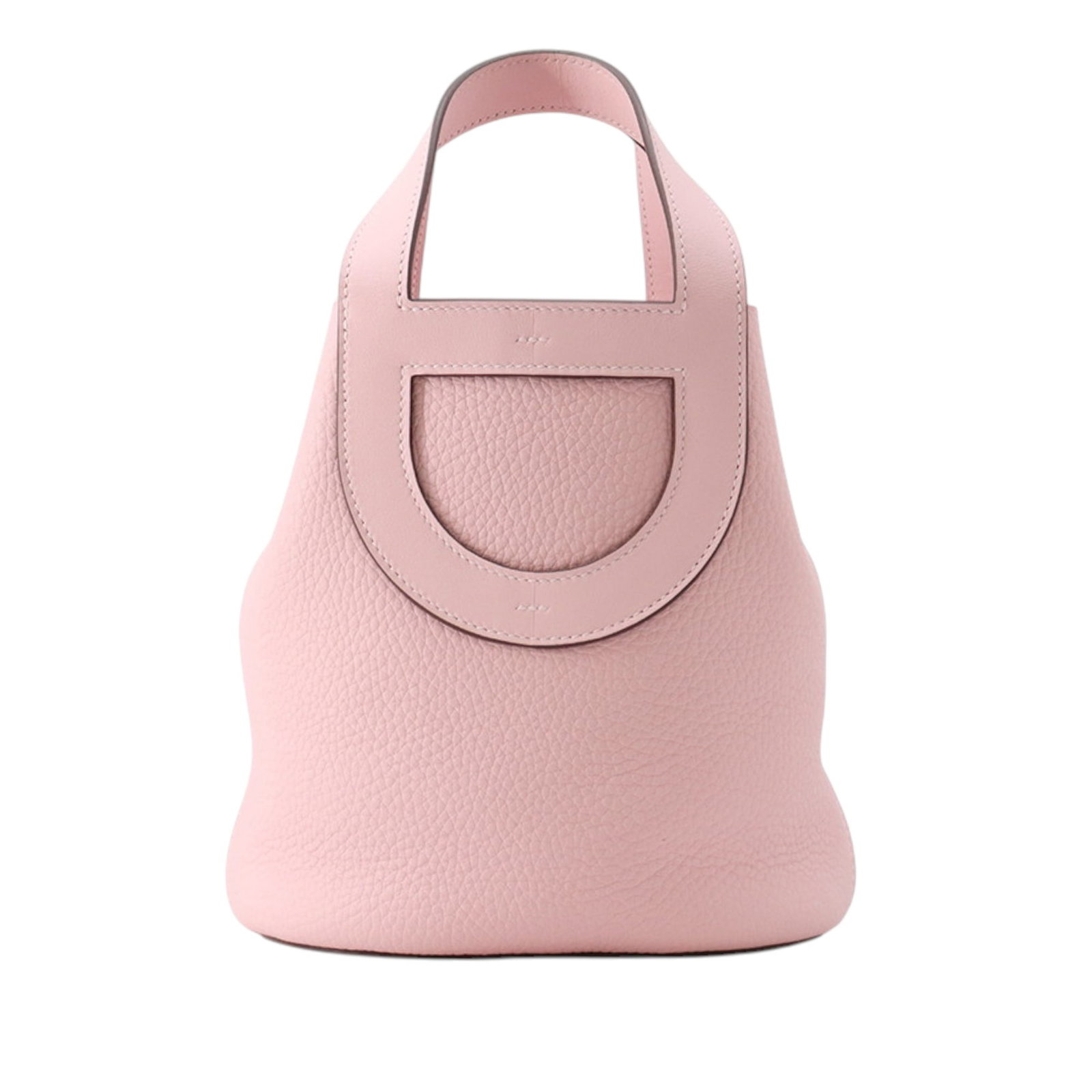 Hermes In The Loop 18 Pink Clemence Swift Leather Handbag: Hermes In The Loop 18 Pink Clemence Swift Leather Handbag Hermes In The Loop 18 handbag crafted in Clemence and Swift leather in Rose Sakura. This open-top bag features flat leather handles, a hook cl