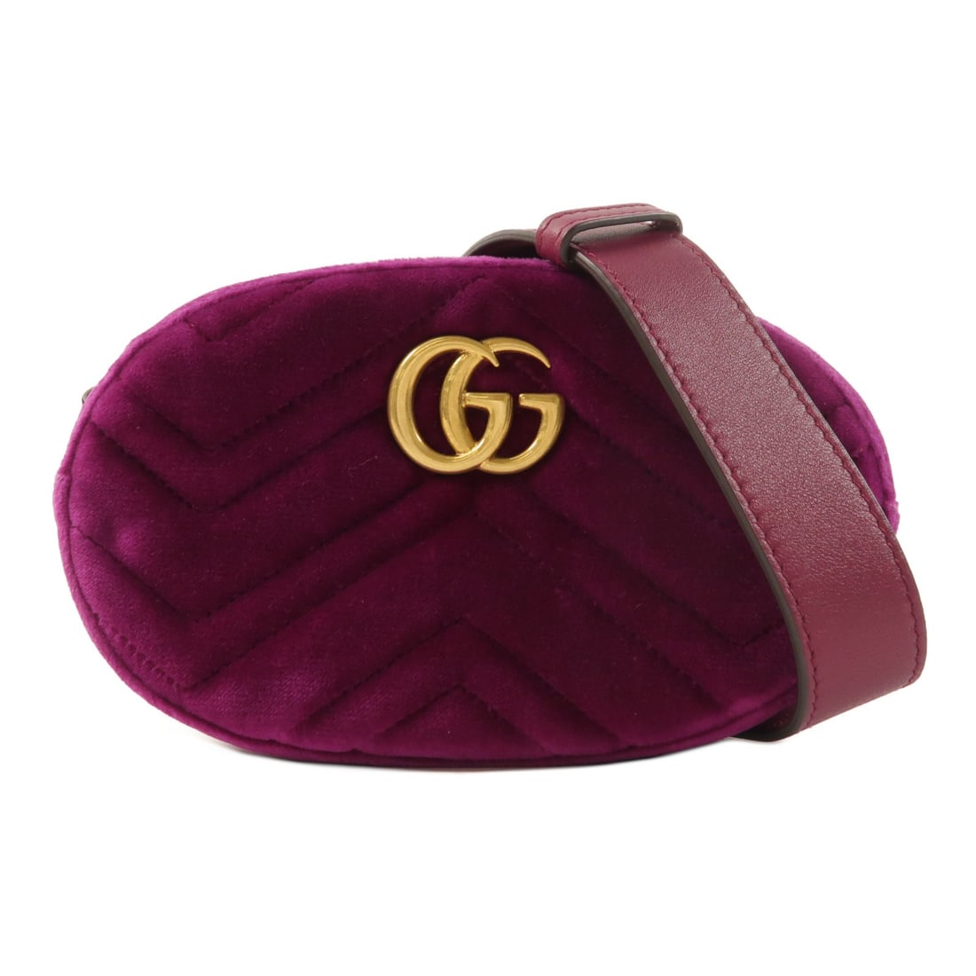 Gucci Marmont Purple Velvet Waist Bag with Gold Hardware: Gucci Marmont Purple Velvet Waist Bag with Gold Hardware This Gucci GG Marmont waist bag features a luxurious purple velvet exterior and gold-tone hardware. Designed as a versatile waist or body bag, 