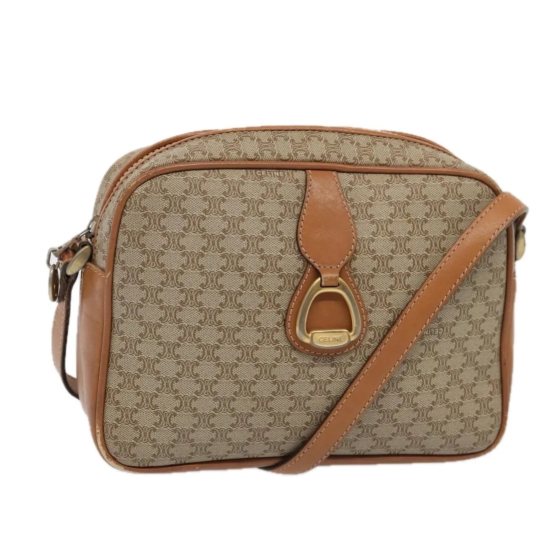 Celine Vintage Macadam Shoulder Bag Beige Canvas Leather: Celine Vintage Macadam Shoulder Bag Beige Canvas Leather This Celine Vintage Macadam Shoulder Bag is crafted from beige canvas with leather accents. Designed for women, it features a shoulder strap an
