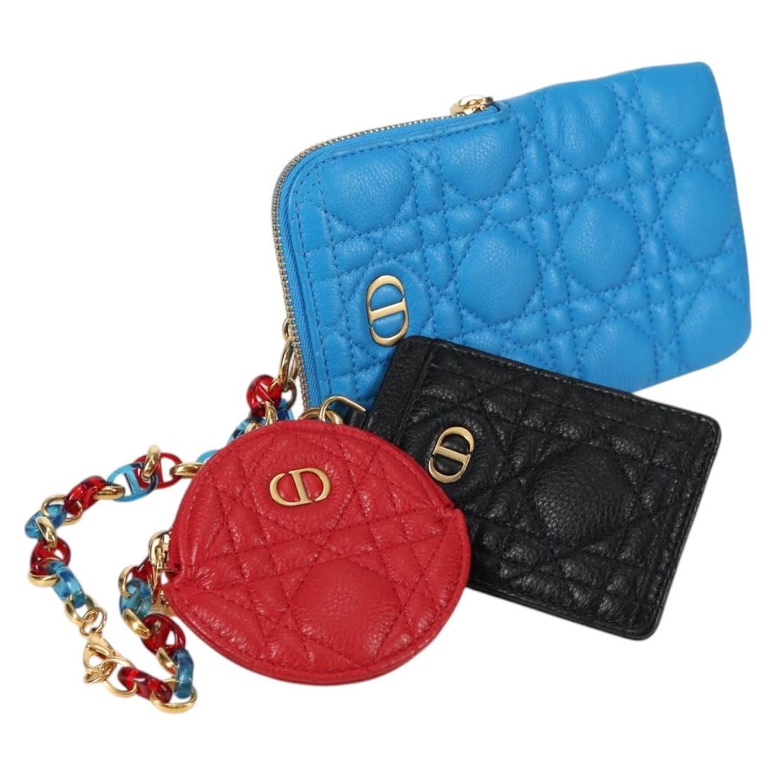 Christian Dior Cannage Leather Pouch Blue Red Black Italy: Christian Dior Cannage Leather Pouch Blue Red Black Italy Christian Dior Cannage leather pouch in blue, red, and black. Made in Italy, this women's pouch features a compact silhouette and comes only w