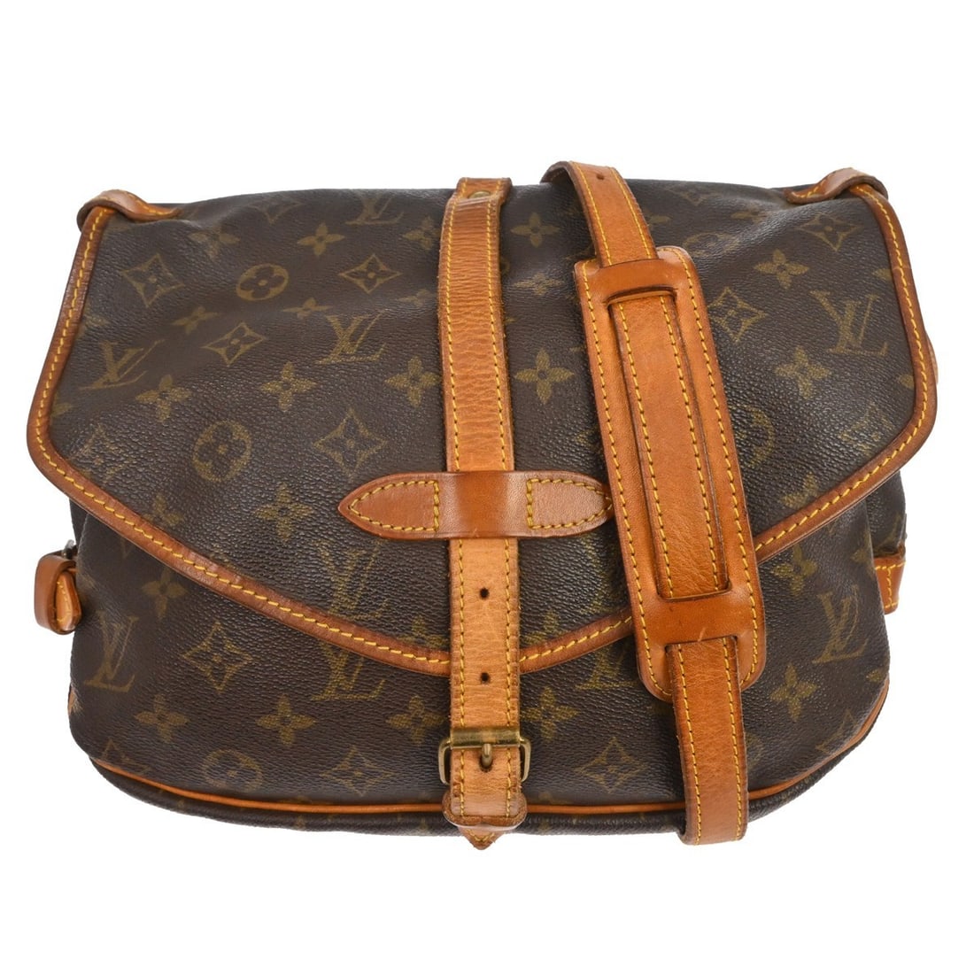 Louis Vuitton Saumur 30 Monogram Canvas Shoulder Bag M42256: Louis Vuitton Saumur 30 Monogram Canvas Shoulder Bag M42256 Vintage Louis Vuitton Saumur 30 shoulder bag in brown Monogram canvas and leather. This medium bag features a buckle flap closure, an adjust