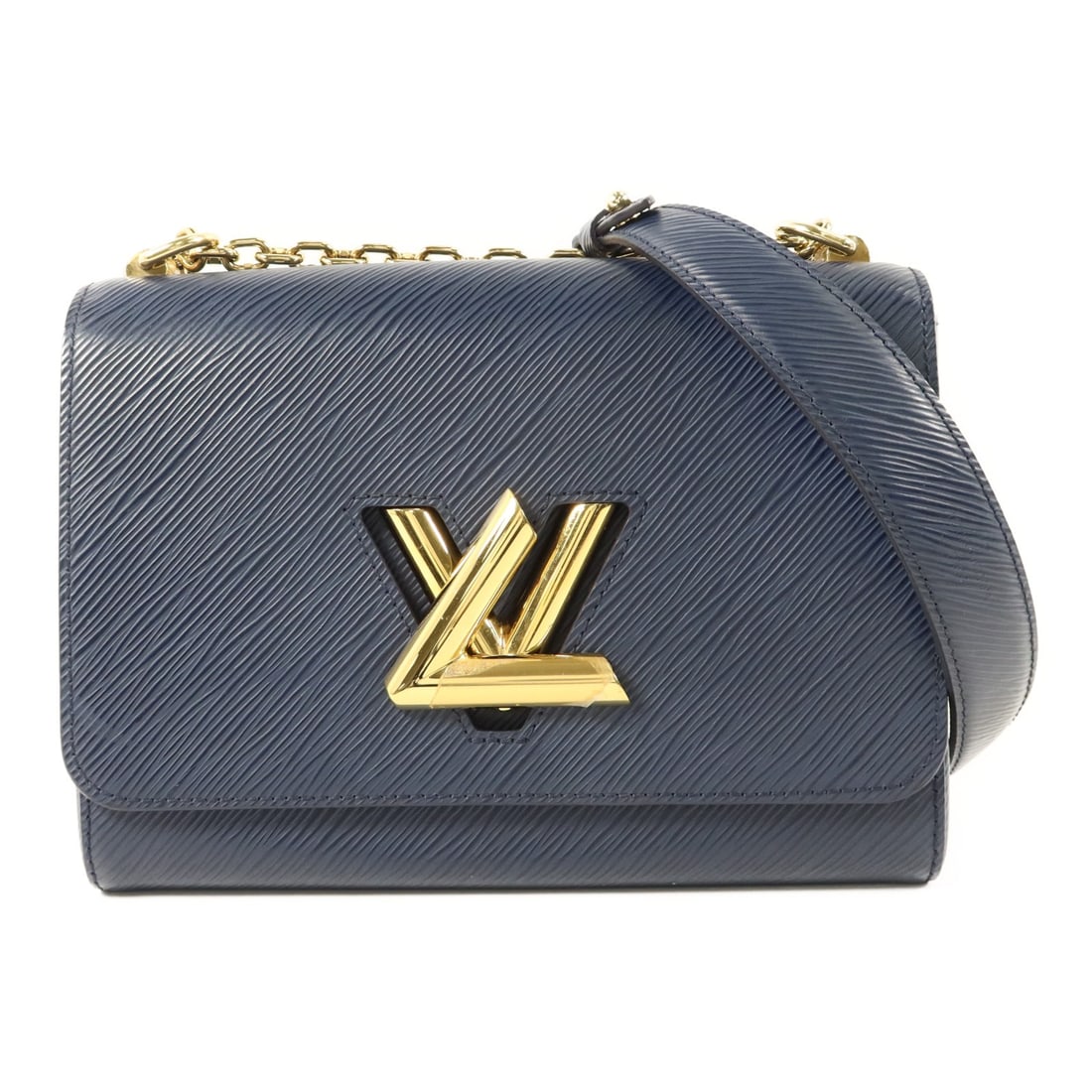 Louis Vuitton Twist MM Epi Leather Navy Shoulder Bag with Gold Hardware: Louis Vuitton Twist MM Epi Leather Navy Shoulder Bag with Gold Hardware This Louis Vuitton Twist MM chain shoulder bag features a navy blue Epi calfskin exterior and gold-tone hardware. Designed for w