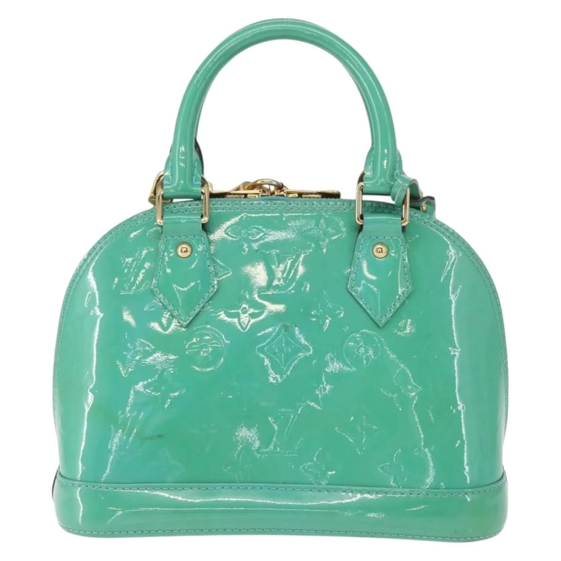 Louis Vuitton Alma blue patent leather handbag: Louis Vuitton Alma blue patent leather handbag This Louis Vuitton Alma handbag features the iconic Monogram Vernis design in blue patent leather. Designed for women, it offers a structured silhouette 