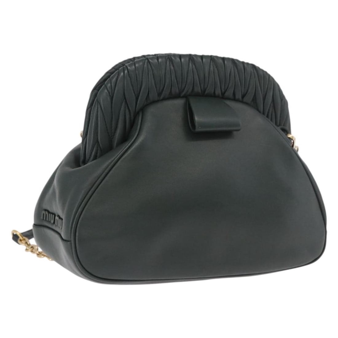 Miu Miu Leather Shoulder Bag Green with Gold Tone Chain: Miu Miu Leather Shoulder Bag Green with Gold Tone Chain Miu Miu shoulder bag in green leather with a chain shoulder strap and gold-tone accents. Made in Italy, this women's bag includes a dust bag and