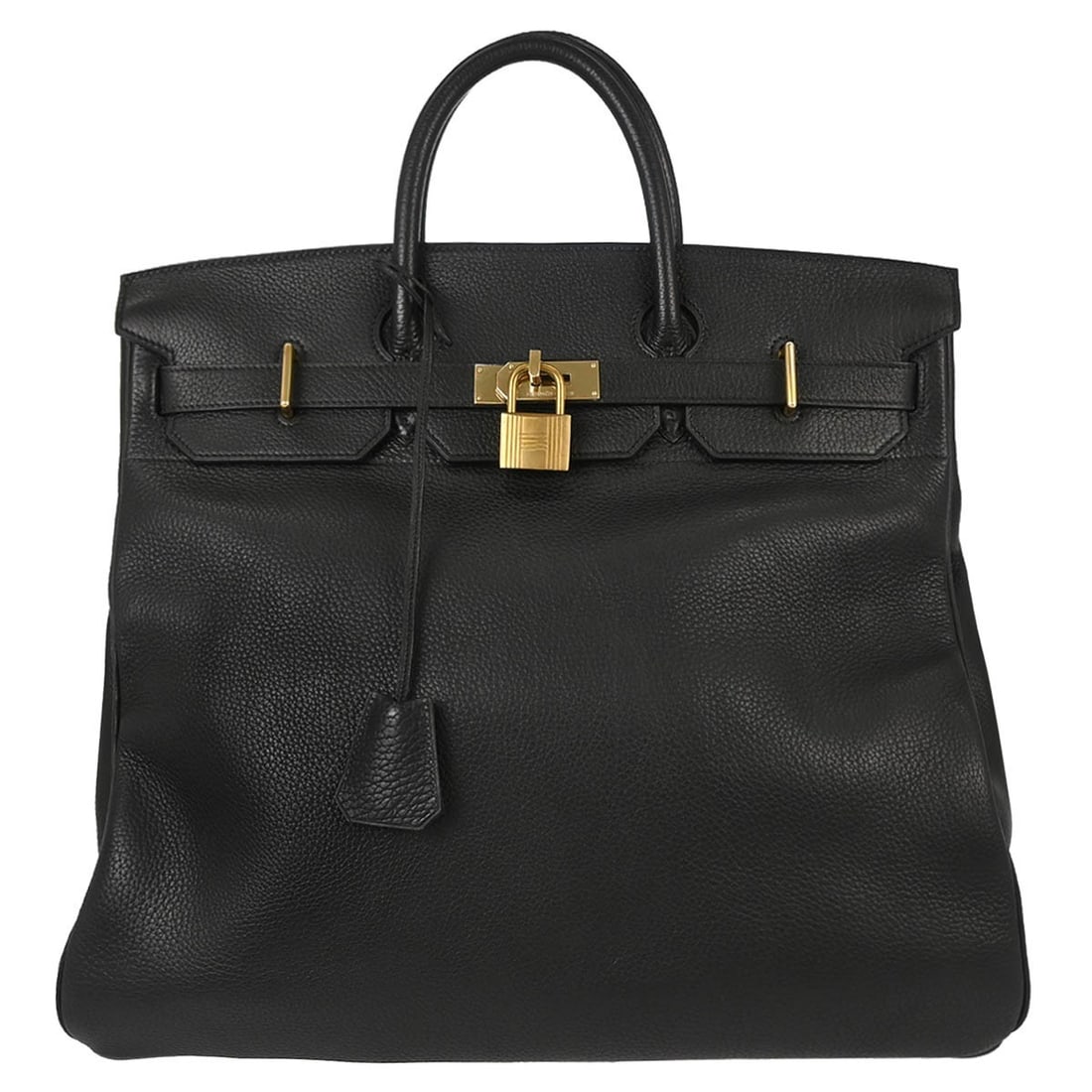 Hermes Haut a Courroies 45 Black Ardennes Leather Handbag: Hermes Haut a Courroies 45 Black Ardennes Leather Handbag Hermes Haut a Courroies 45 handbag in black Ardennes leather with double handles, a flap turnlock closure, leather lining, inner pockets, and 