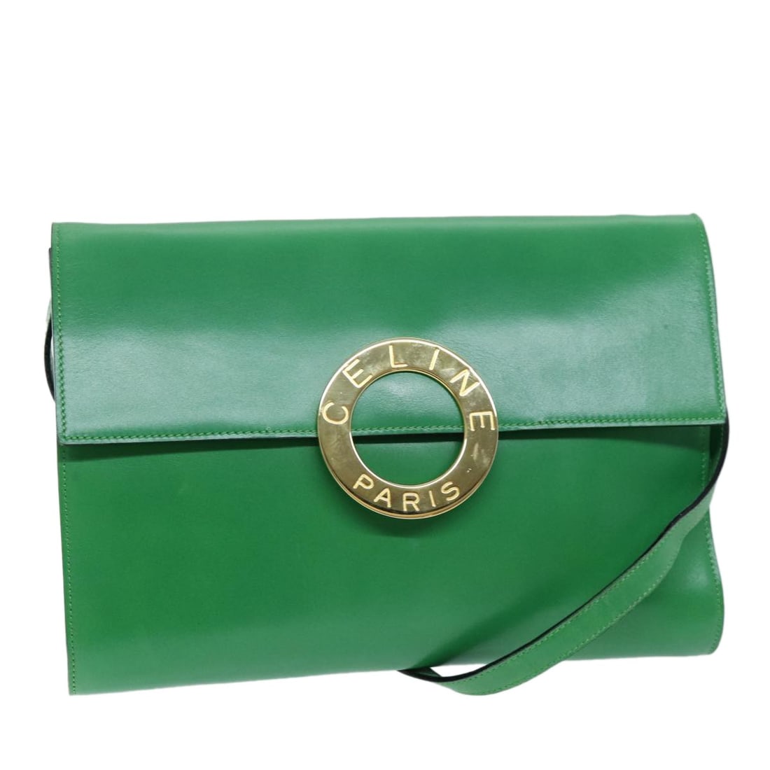 CELINE Green Leather Shoulder Bag with Dust Bag 75227AV: CELINE Green Leather Shoulder Bag with Dust Bag 75227AV Authentic CELINE shoulder bag in green leather with a slim profile and adjustable shoulder strap. Made in Italy, this women's bag includes a dus