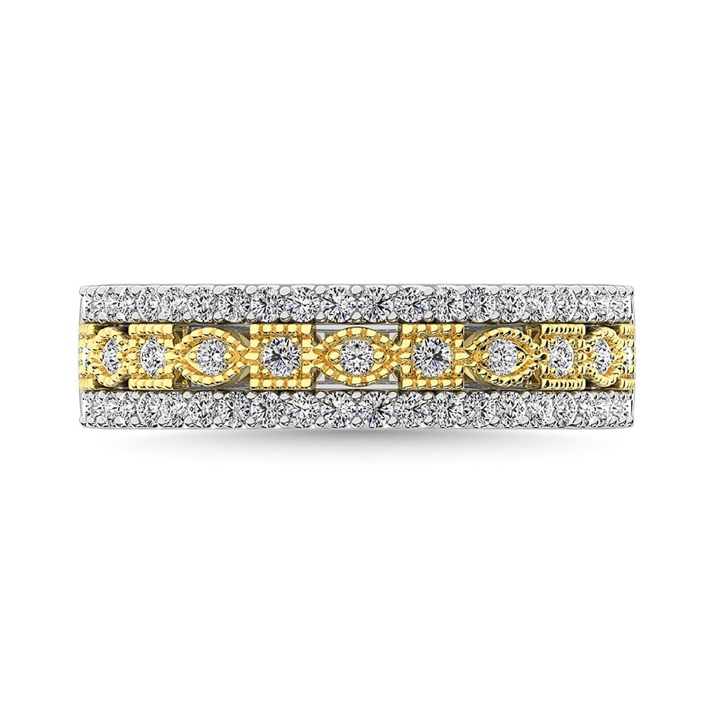 Diamond 3/8 Ct.Tw. Fashion Band in 10K Two Tone Gold: Diamond 3/8 Ct.Tw. Fashion Band in 10K Two Tone Gold 10k Two Tone Stone Color: G-h Stone Clarity: I1 Each ring is presented in standard size 6.5. Complimentary resizing is available between sizes 510 