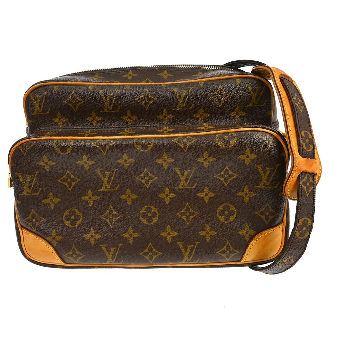 Louis Vuitton Nile Monogram Canvas Crossbody Bag M45244: Louis Vuitton Nile Monogram Canvas Crossbody Bag M45244 Vintage Louis Vuitton Nile crossbody shoulder bag in brown Monogram canvas with leather trim and a brown canvas lining. This unisex medium bag f