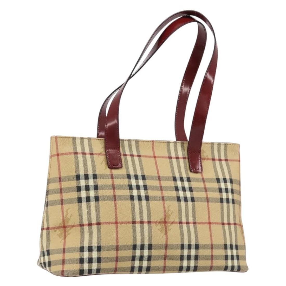 BURBERRY Nova Check PVC Leather Tote in Beige Silver: BURBERRY Nova Check PVC Leather Tote in Beige Silver Burberry tote bag in beige and silver Nova Check PVC leather. Made in Italy, this women's tote has a structured everyday silhouette with shoulder-l
