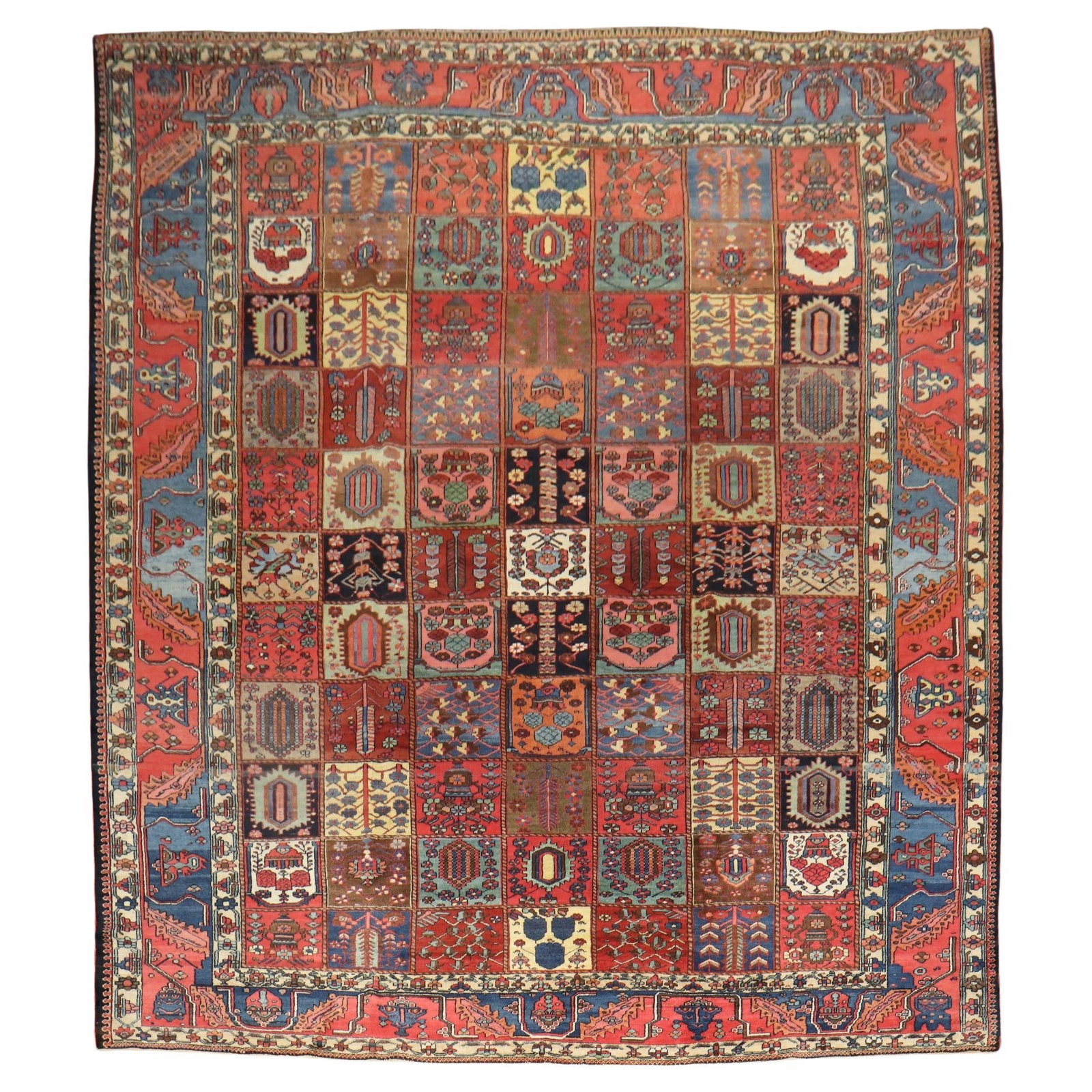 Persian Bakhtiari Garden Box Rug 10'8 x 13'6 Hand-Knotted Wool 1930s: Persian Bakhtiari Garden Box Rug 10'8 x 13'6 Hand-Knotted Wool 1930s Experience the charm of an early 20th Century Persian Bakhtiari Garden Box Rug, featuring a delightful and colorful garden box patt