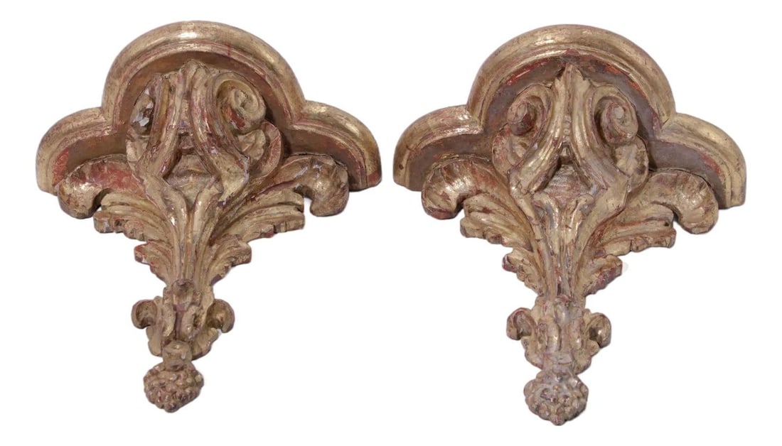 Pair Giltwood Italian Wall Bracket Shelves Gold Finish (1 of 10)