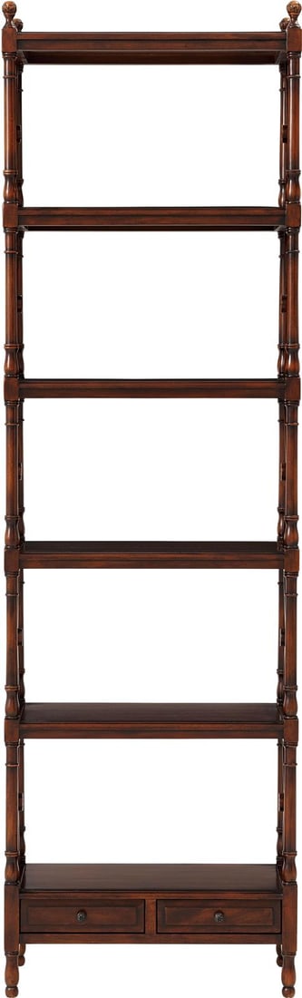 Regency Style Acacia Walnut Etagere by Theodore Alexander: Regency Style Acacia Walnut Etagere by Theodore Alexander This Regency style etagere by Theodore Alexander is crafted from acacia wood and features a rich walnut finish. Its rectangular silhouette off