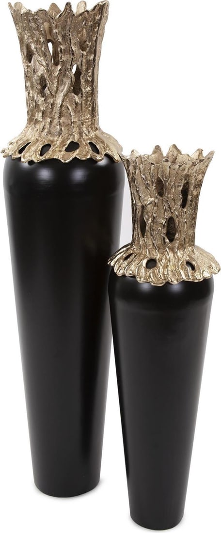 Howard Elliott Zetian Vase Modern Aluminum Champagne Finish: Howard Elliott Zetian Vase Modern Aluminum Champagne Finish Elevate your living space with the Stunning Zetian Vase, a modern decor essential that beautifully combines functionality with artistic desi