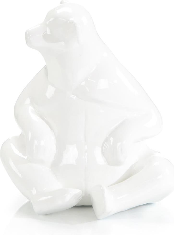 John-Richard Curious White Bear Sculpture 9.75H 10.25W 9D: John-Richard Curious White Bear Sculpture 9.75H 10.25W 9D This Curious White Bear Sculpture is a delightful addition for art lovers, crafted to bring charm and character to any space. With a height of