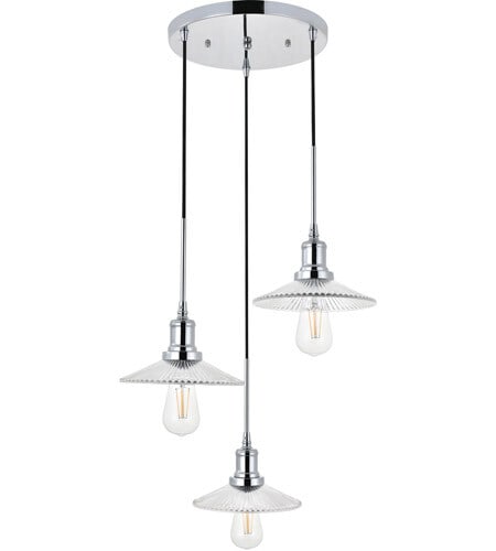 Waltz chrome glass pendant light 3 bulb modern cone shade (1 of 11)