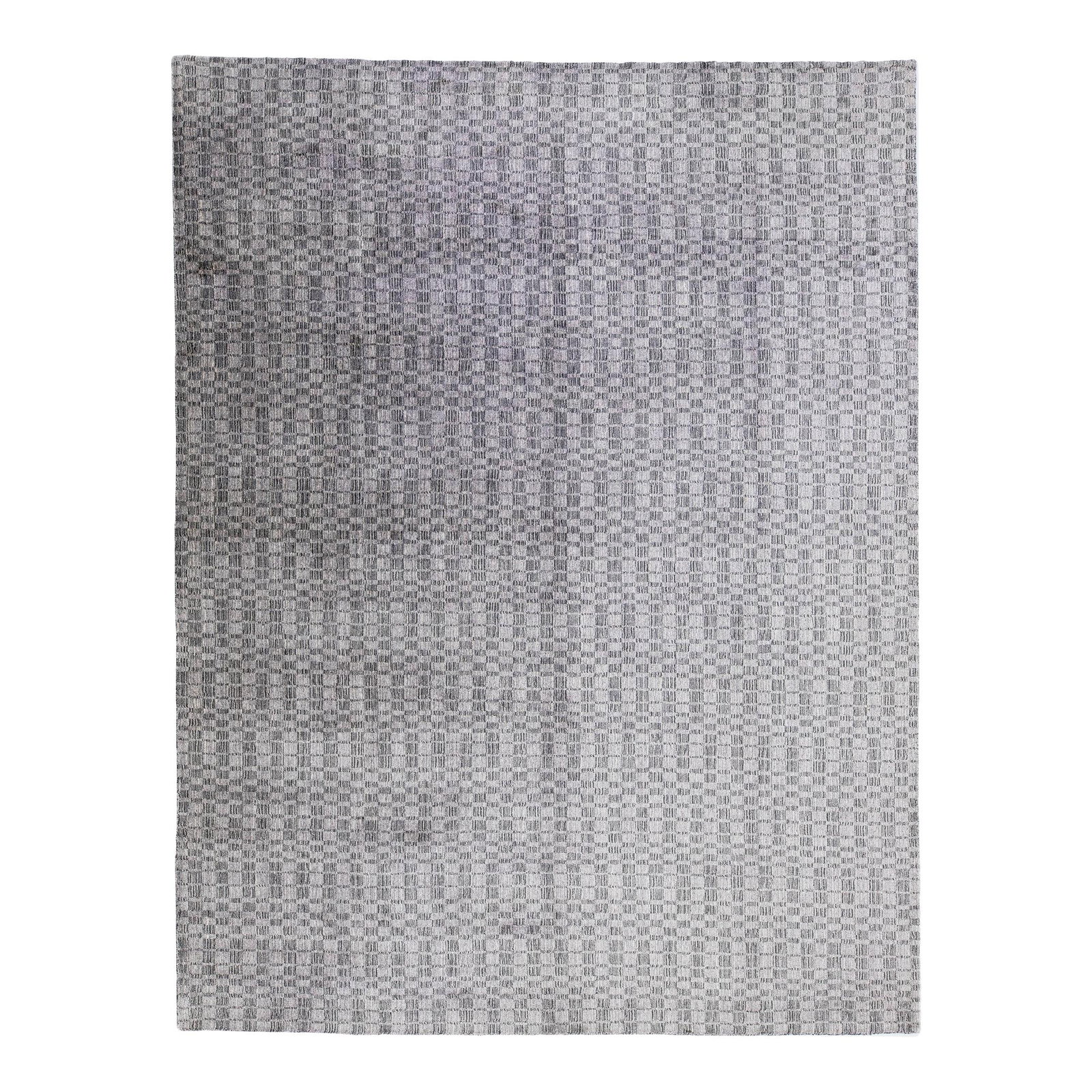 Gray Modern Handmade Geometric Wool Silk Rug 9' x 11'8': Gray Modern Handmade Geometric Wool Silk Rug 9' x 11'8' Discover the elegance of this meticulously crafted gray modern rug, handmade from a luxurious blend of wool and silk. Its stunning geometric des
