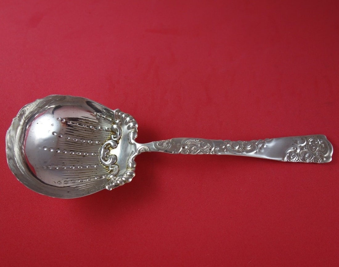 Whiting Sterling Silver 8 5/8" Rose and Scroll Salad Serving Spoon: Whiting Sterling Silver 8 5/8" Rose and Scroll Salad Serving Spoon This exquisite salad serving spoon from the renowned Whiting brand features the elegant Rose and Scroll pattern. Crafted from high-qu