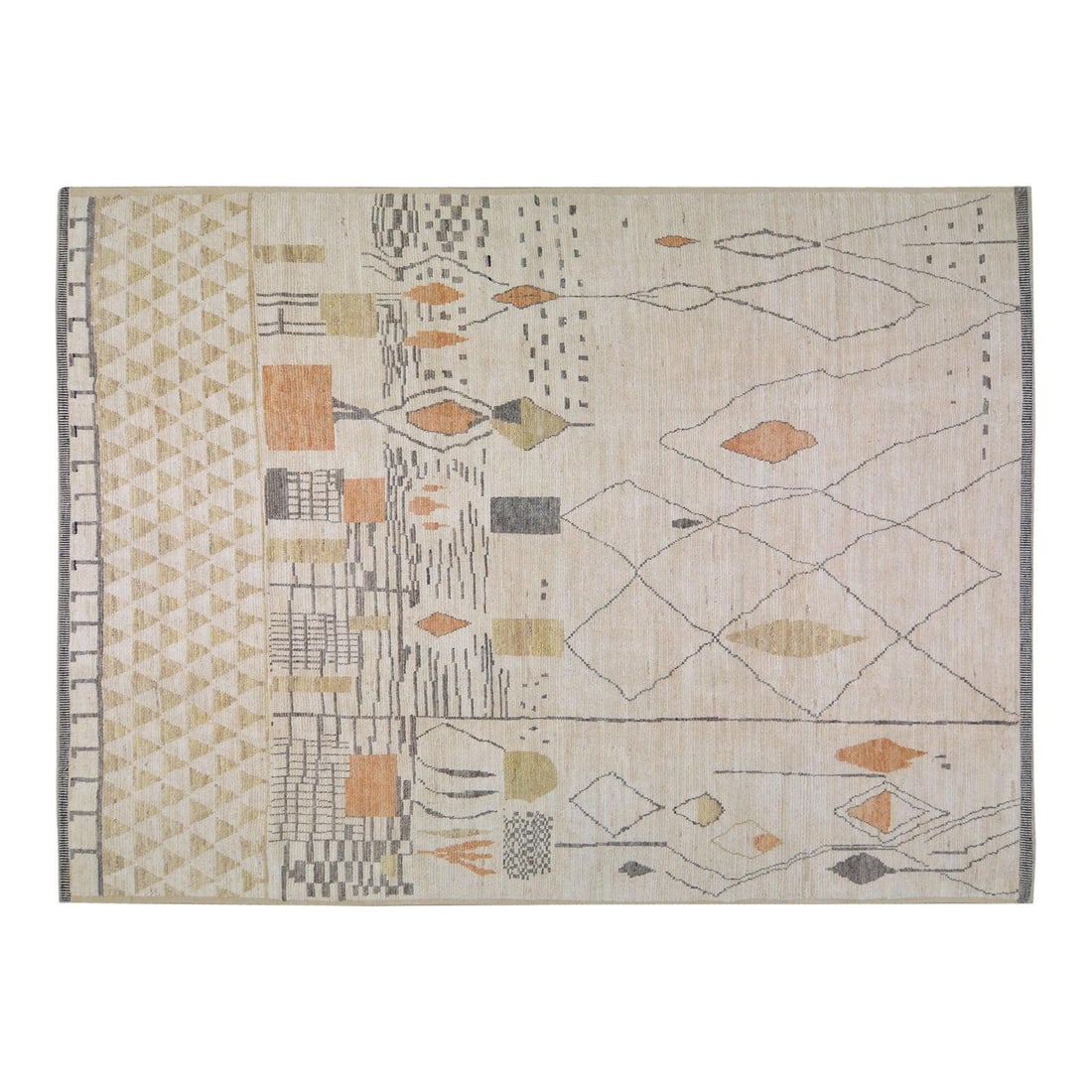 Handcrafted Wool Area Rug in Moroccan Style 8'3'' x 10'1'': Handcrafted Wool Area Rug in Moroccan Style 8'3'' x 10'1'' This Moroccan hand-knotted wool rug showcases traditional craftsmanship with a modern design sensibility. Carefully crafted by hand, it offer
