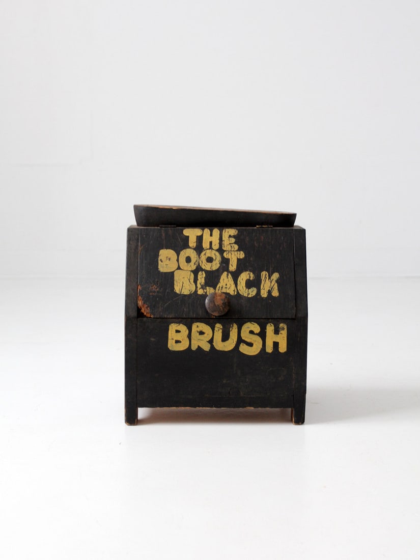 Antique Hand-Crafted Shoe Shine Box The Boot Black Brush (1 of 6)