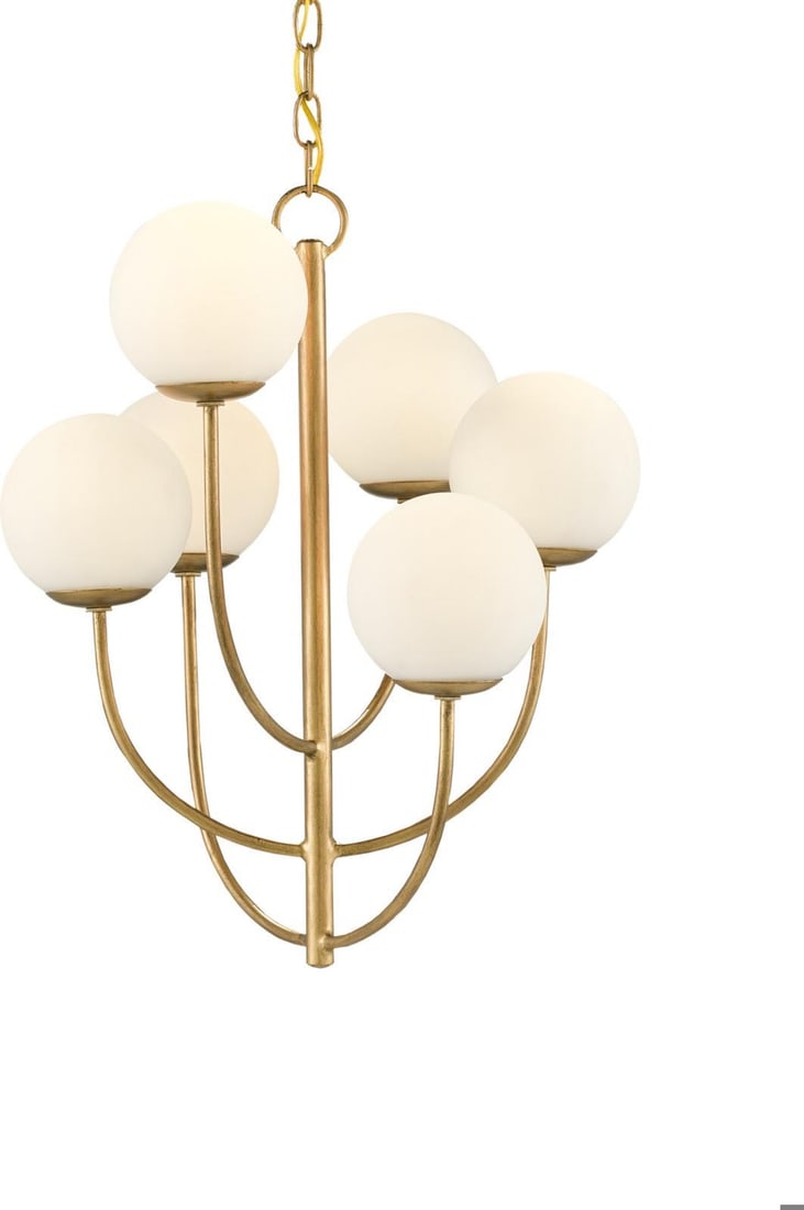Currey Sunnylands Brass Glass Globe Chandelier 6 Bulb Adjustable (1 of 5)