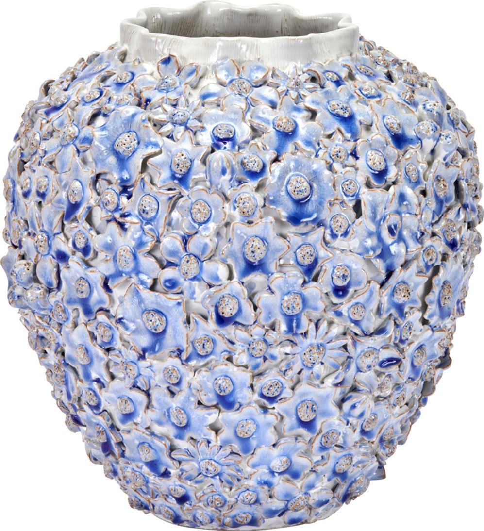 Handmade Light Blue Floral Ceramic Vase 11H 10W 10D (1 of 2)